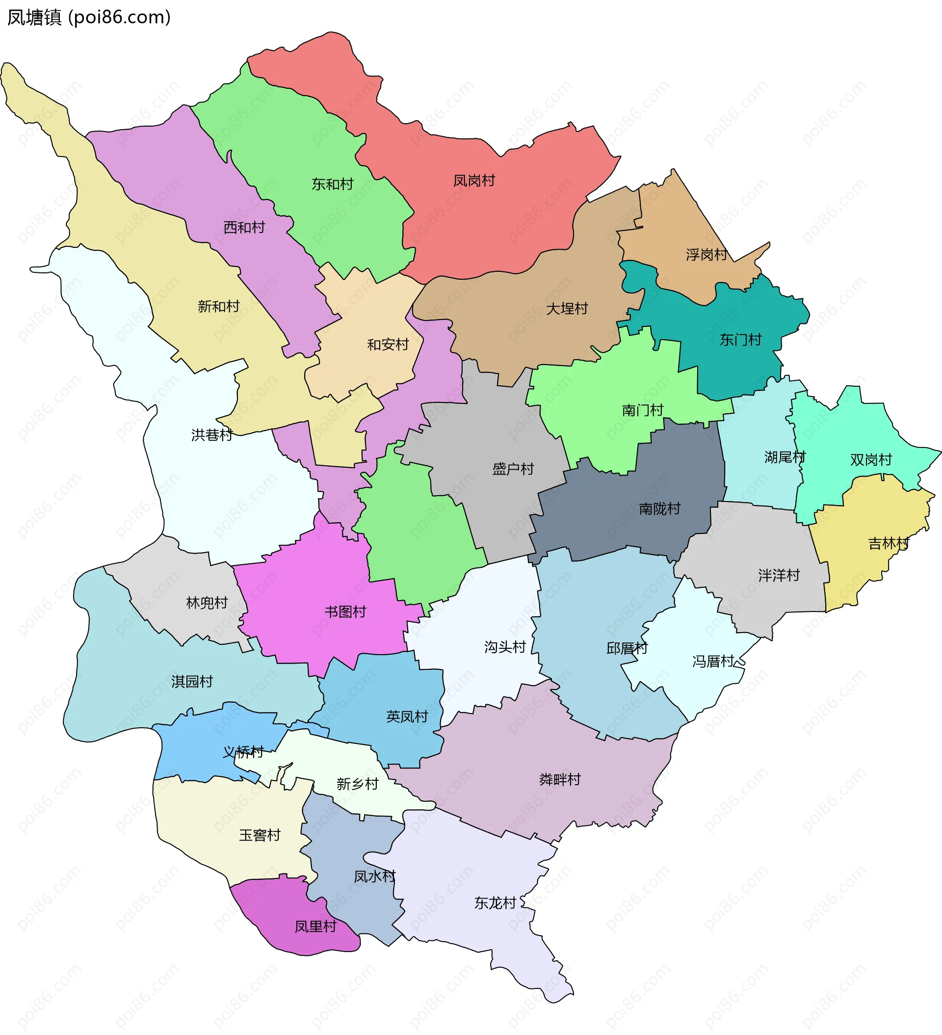 凤塘镇边界地图(五级行政区划)