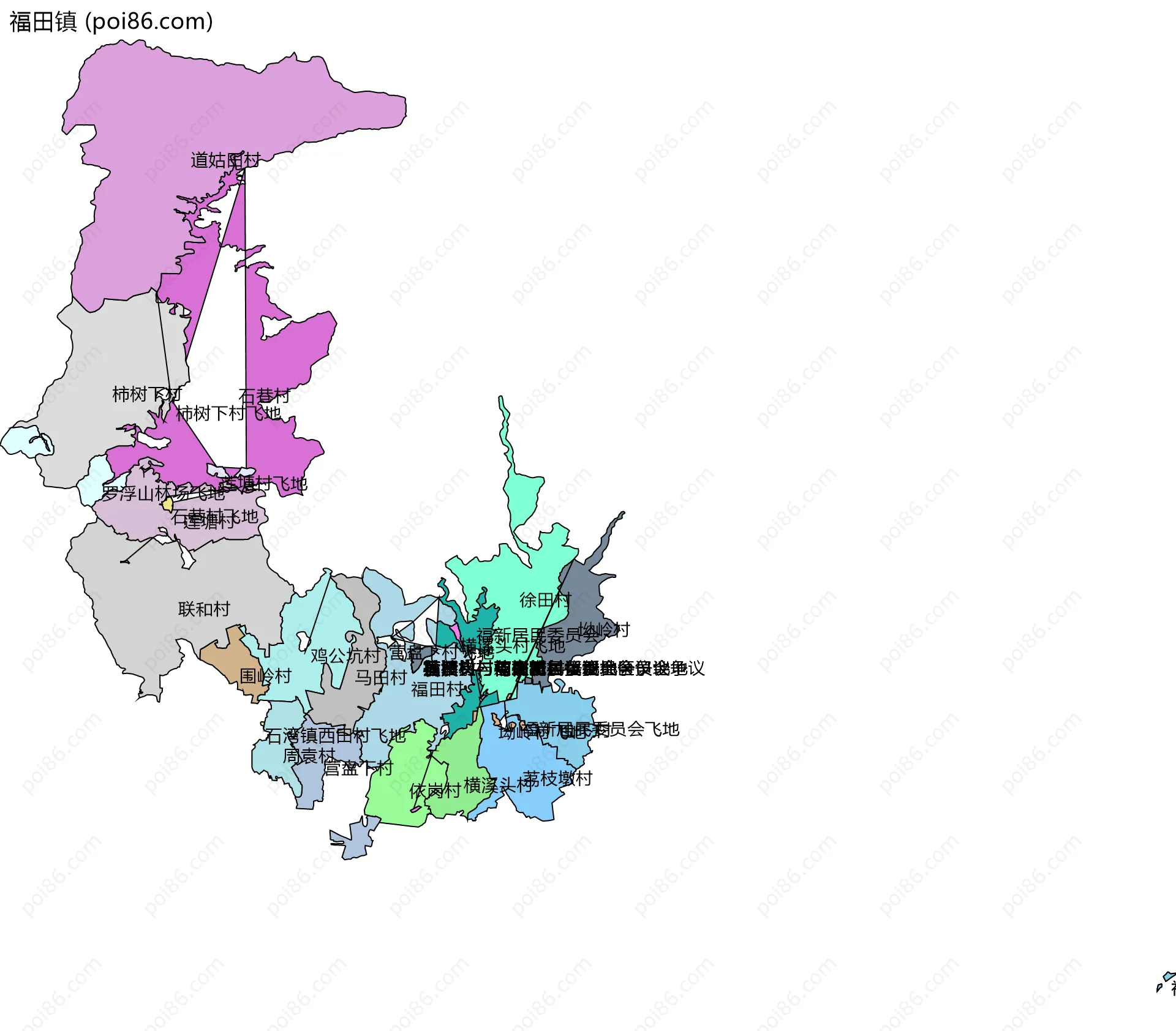 福田镇边界地图(五级行政区划)