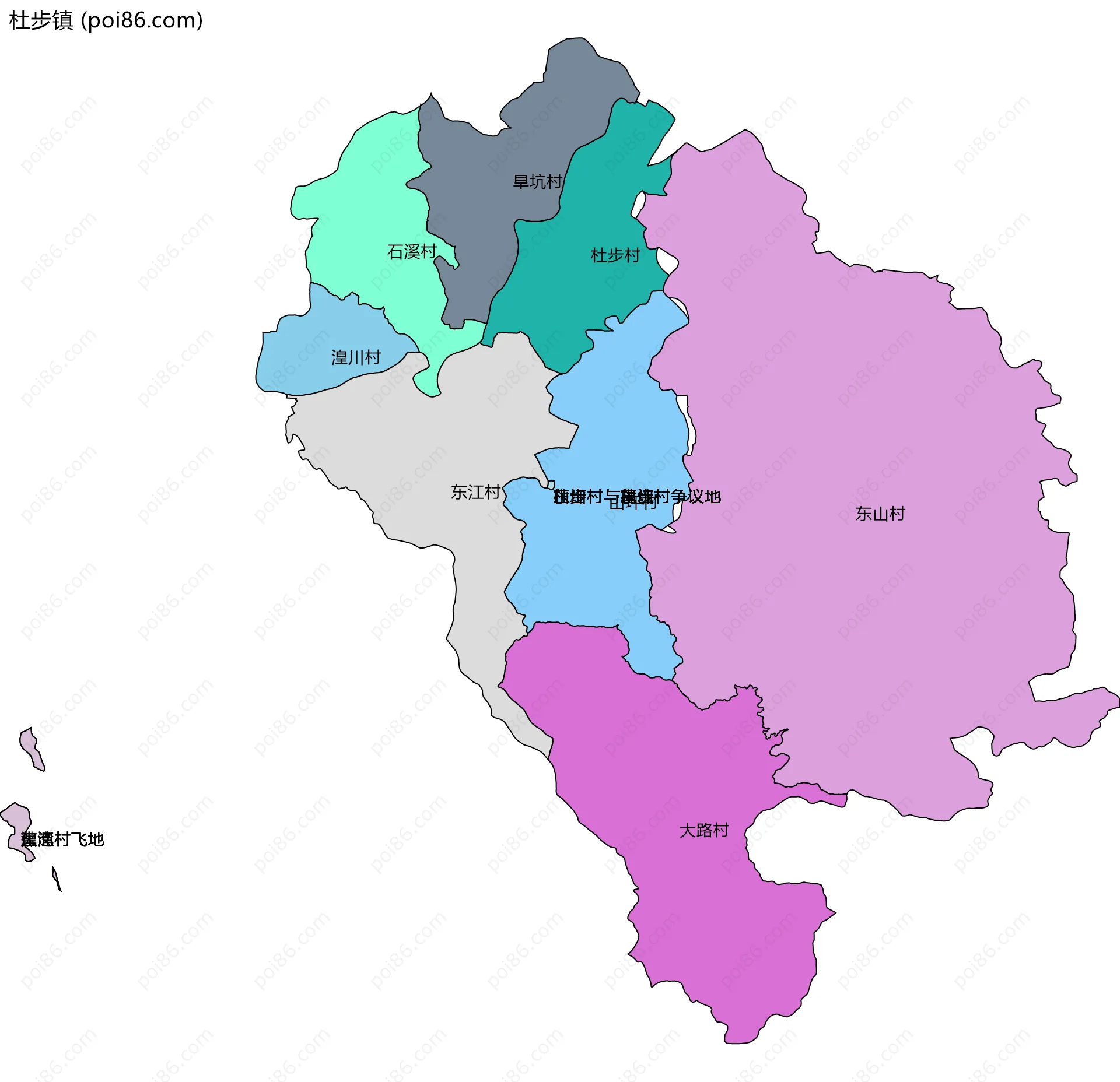 杜步镇边界地图(五级行政区划)