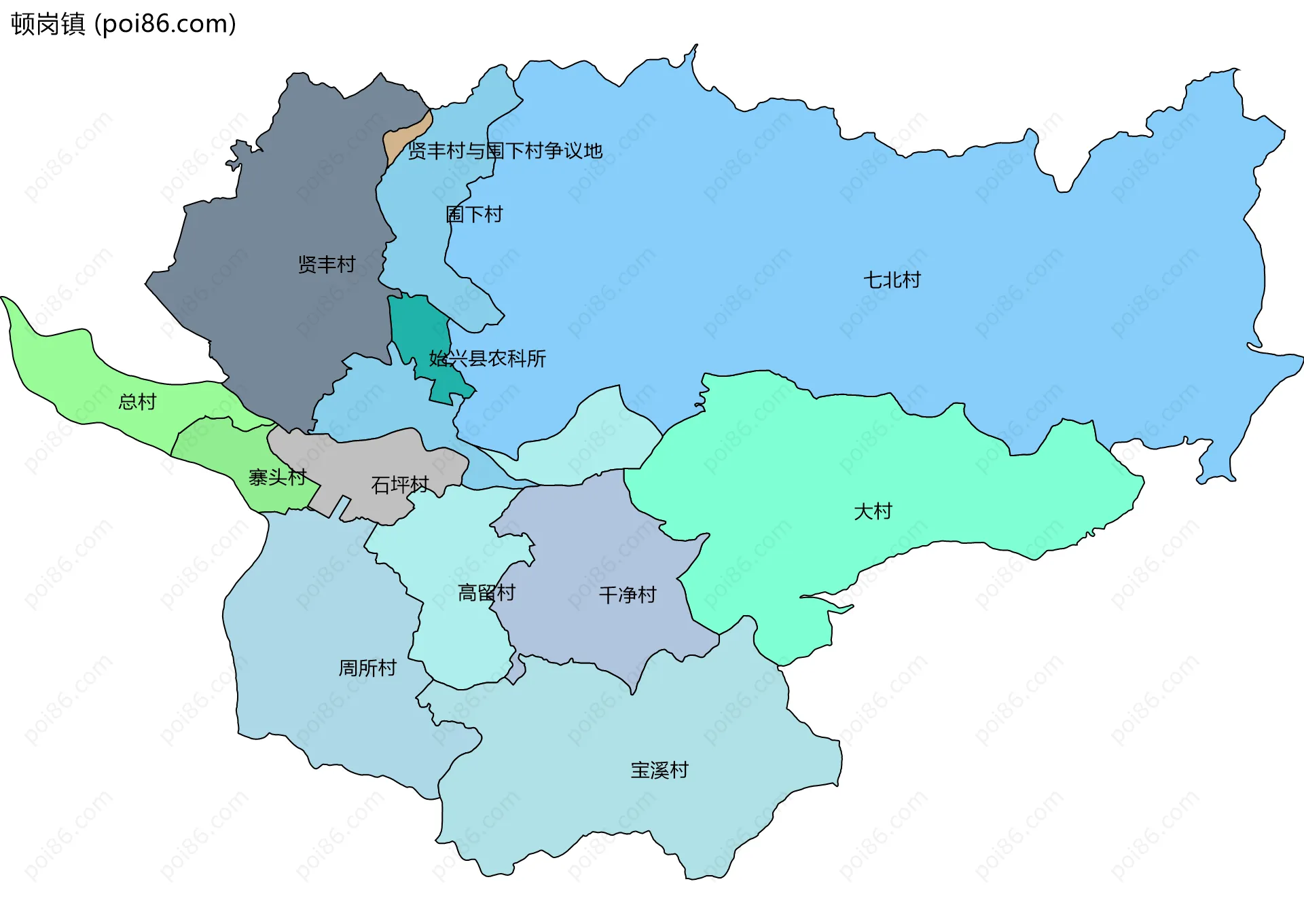 顿岗镇边界地图(五级行政区划)