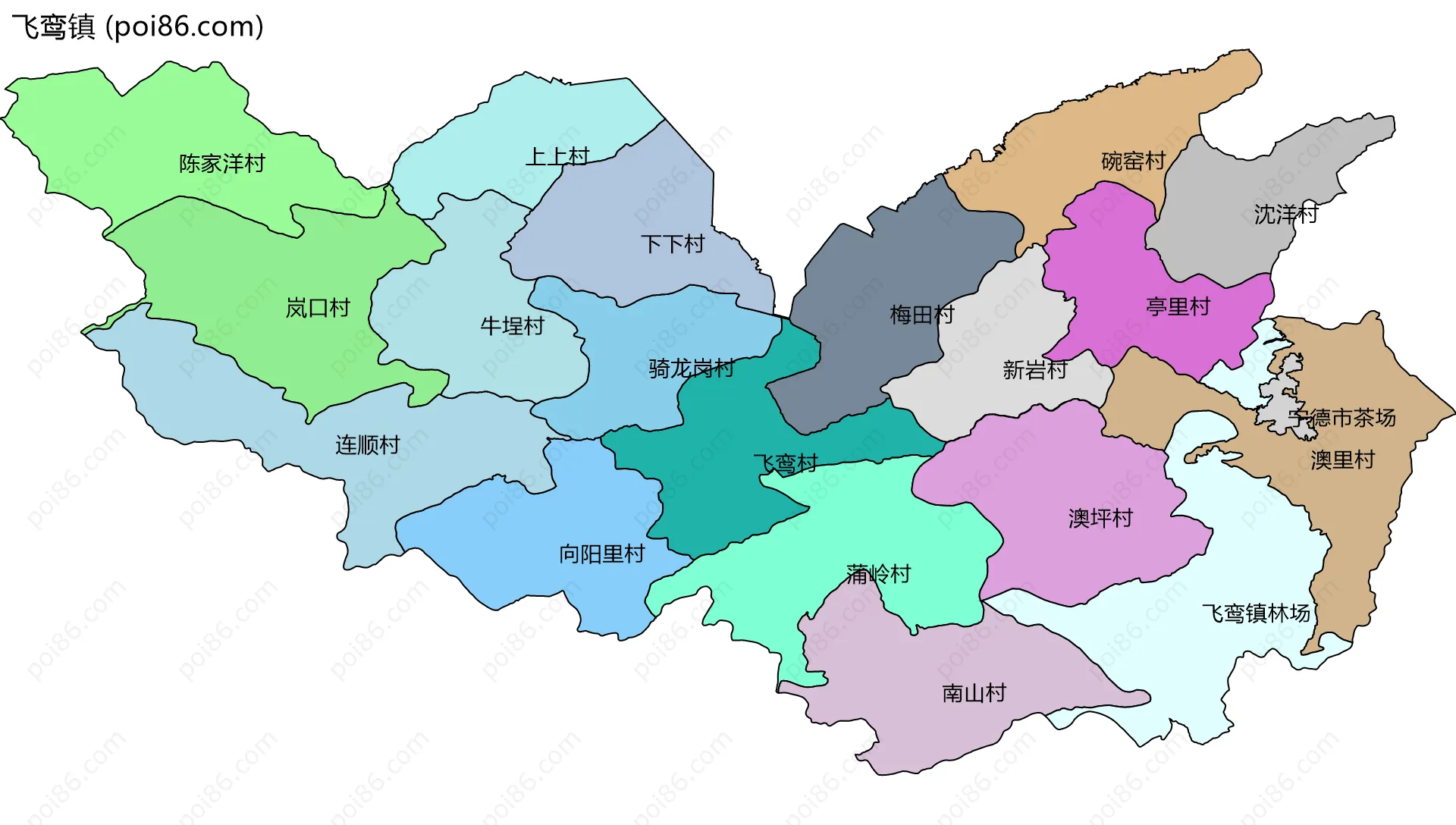 飞鸾镇边界地图(五级行政区划)