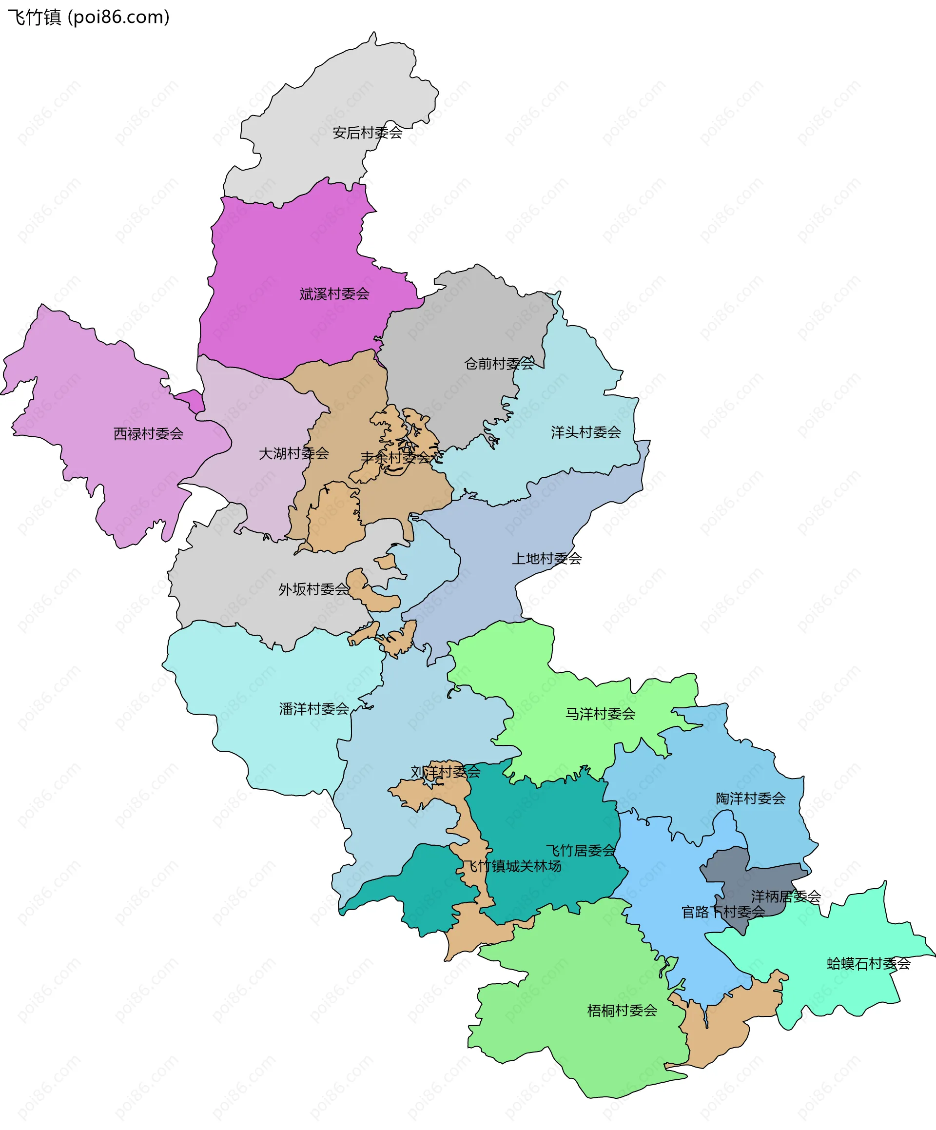 飞竹镇边界地图(五级行政区划)