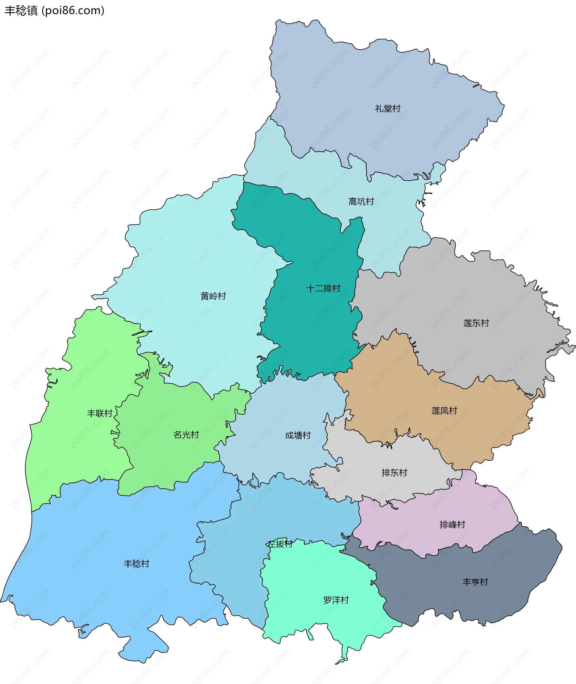 丰稔镇边界地图(五级行政区划)