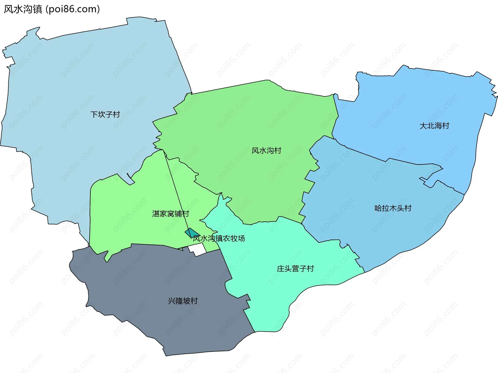 风水沟镇边界地图(五级行政区划)