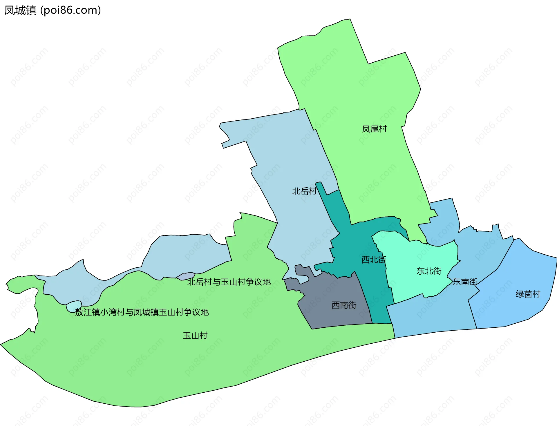凤城镇边界地图(五级行政区划)