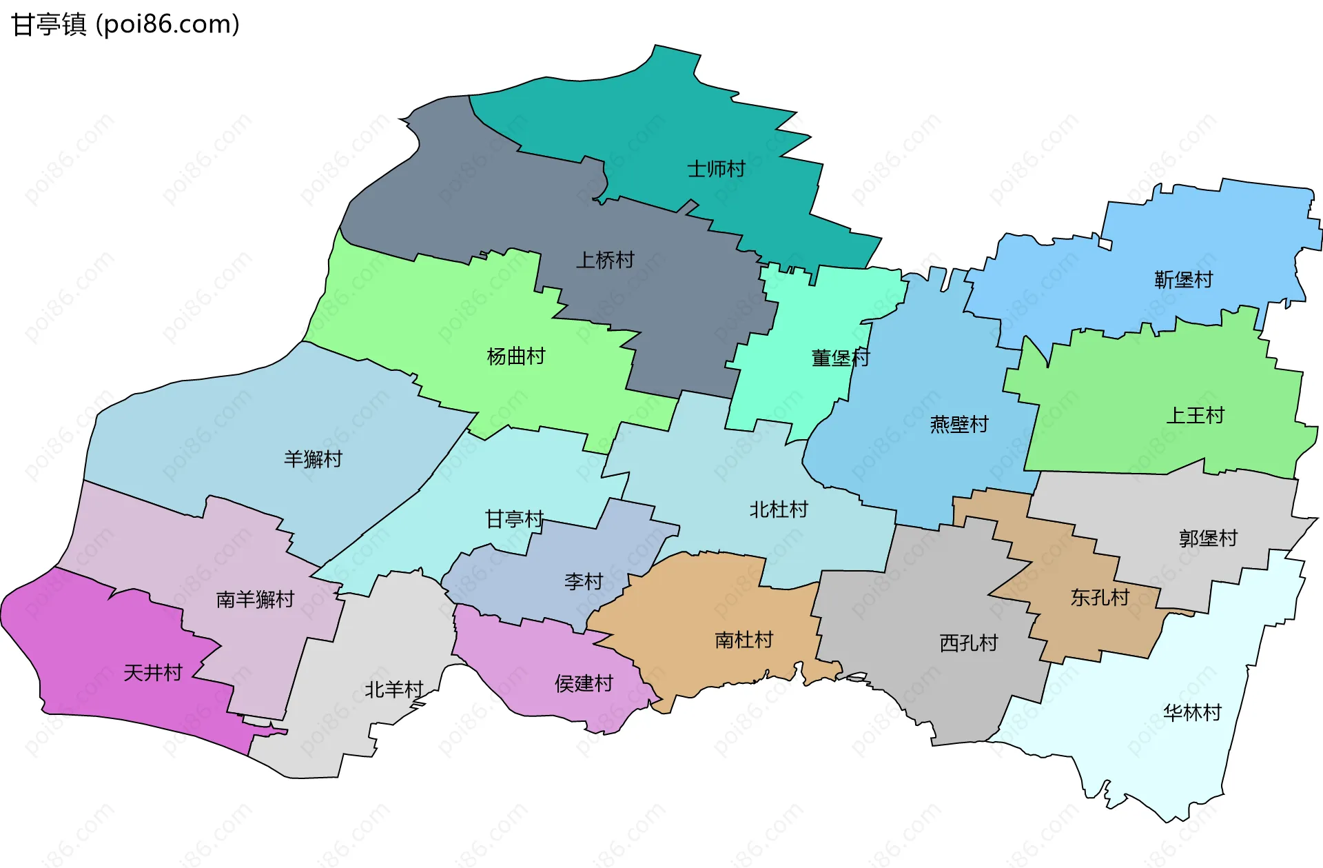 甘亭镇边界地图(五级行政区划)