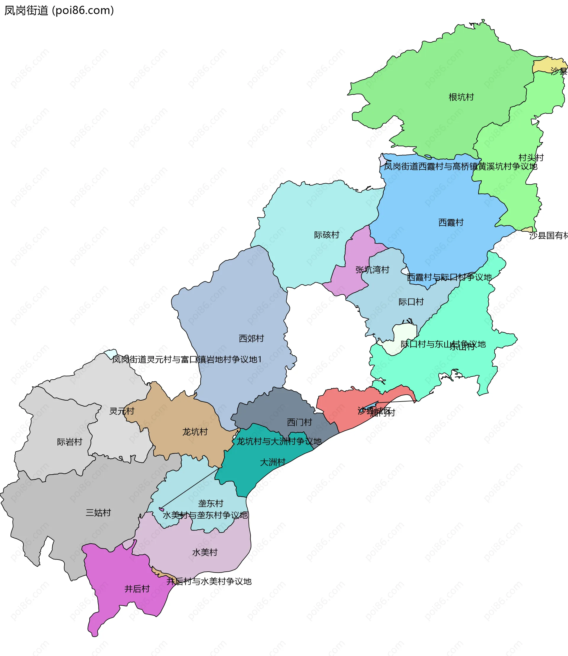 凤岗街道边界地图(五级行政区划)