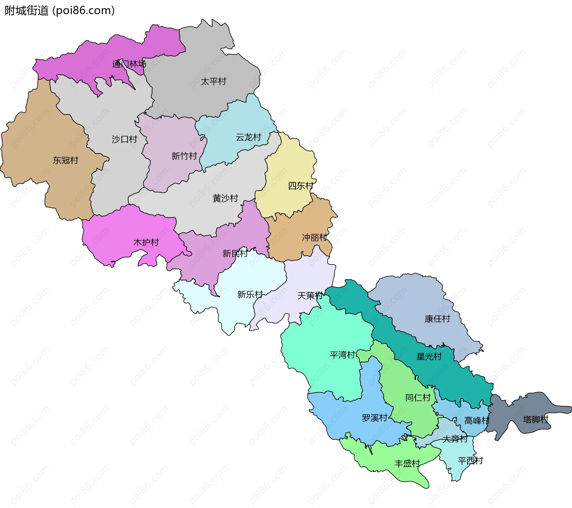 附城街道边界地图(五级行政区划)