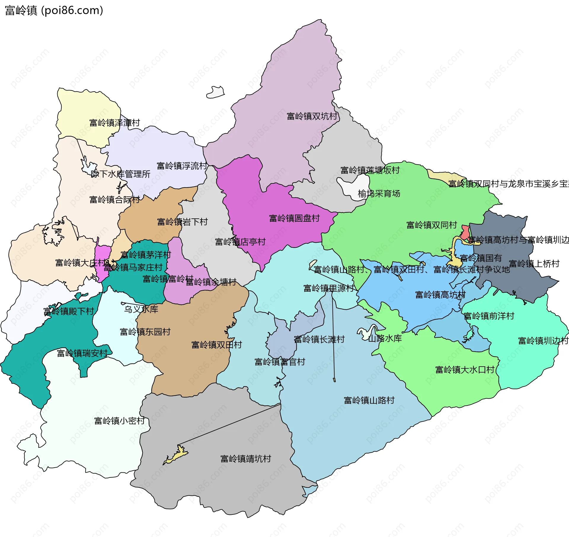 富岭镇边界地图(五级行政区划)