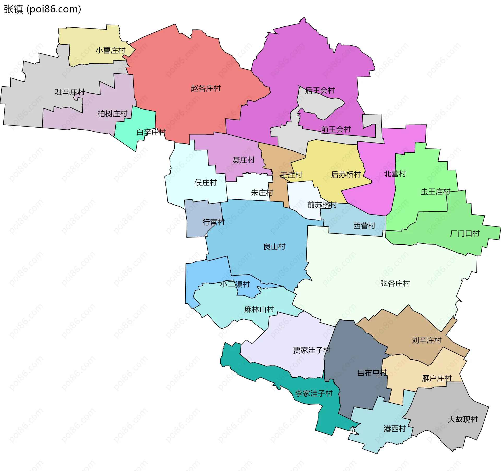 张镇边界地图(五级行政区划)