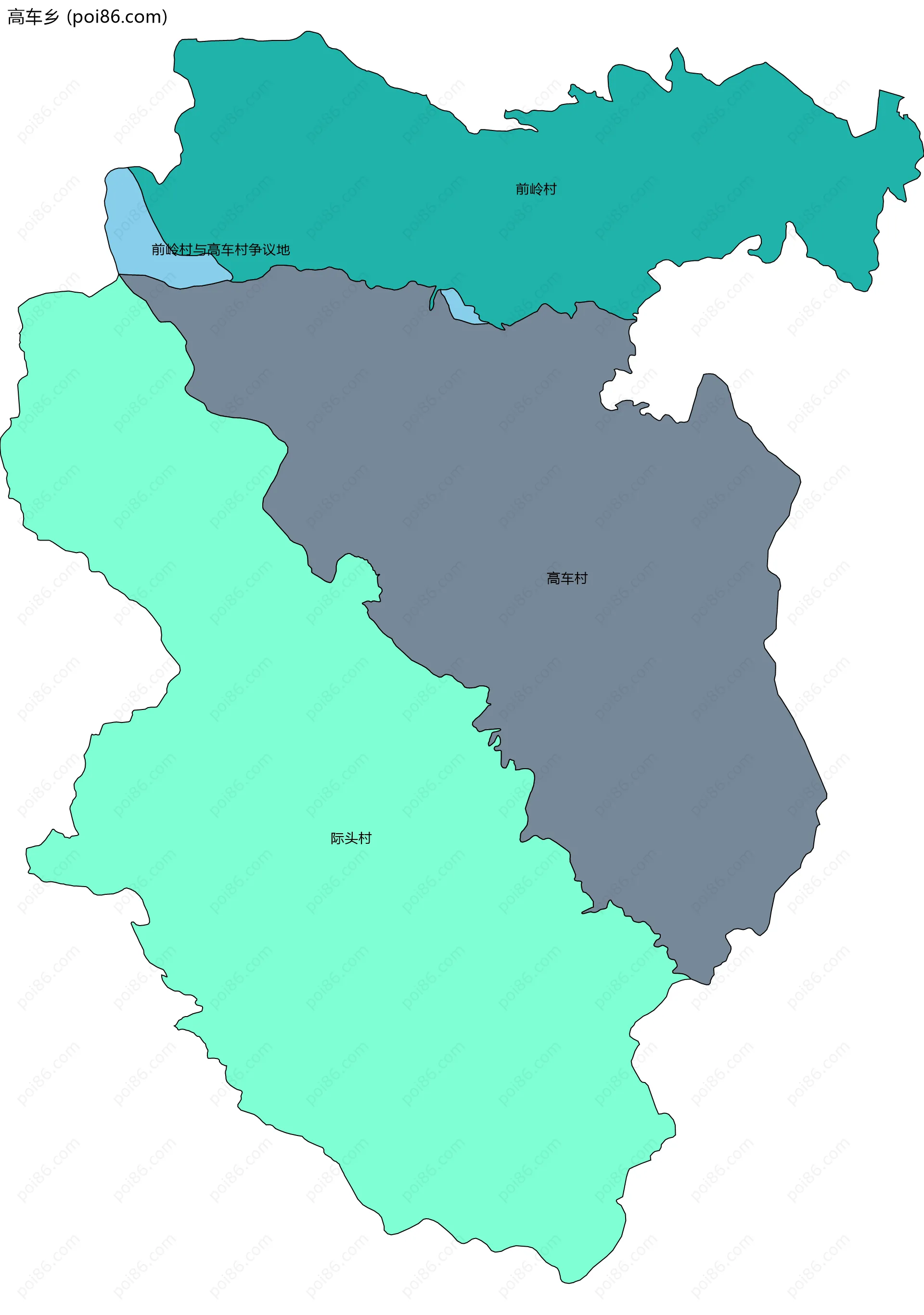高车乡边界地图(五级行政区划)