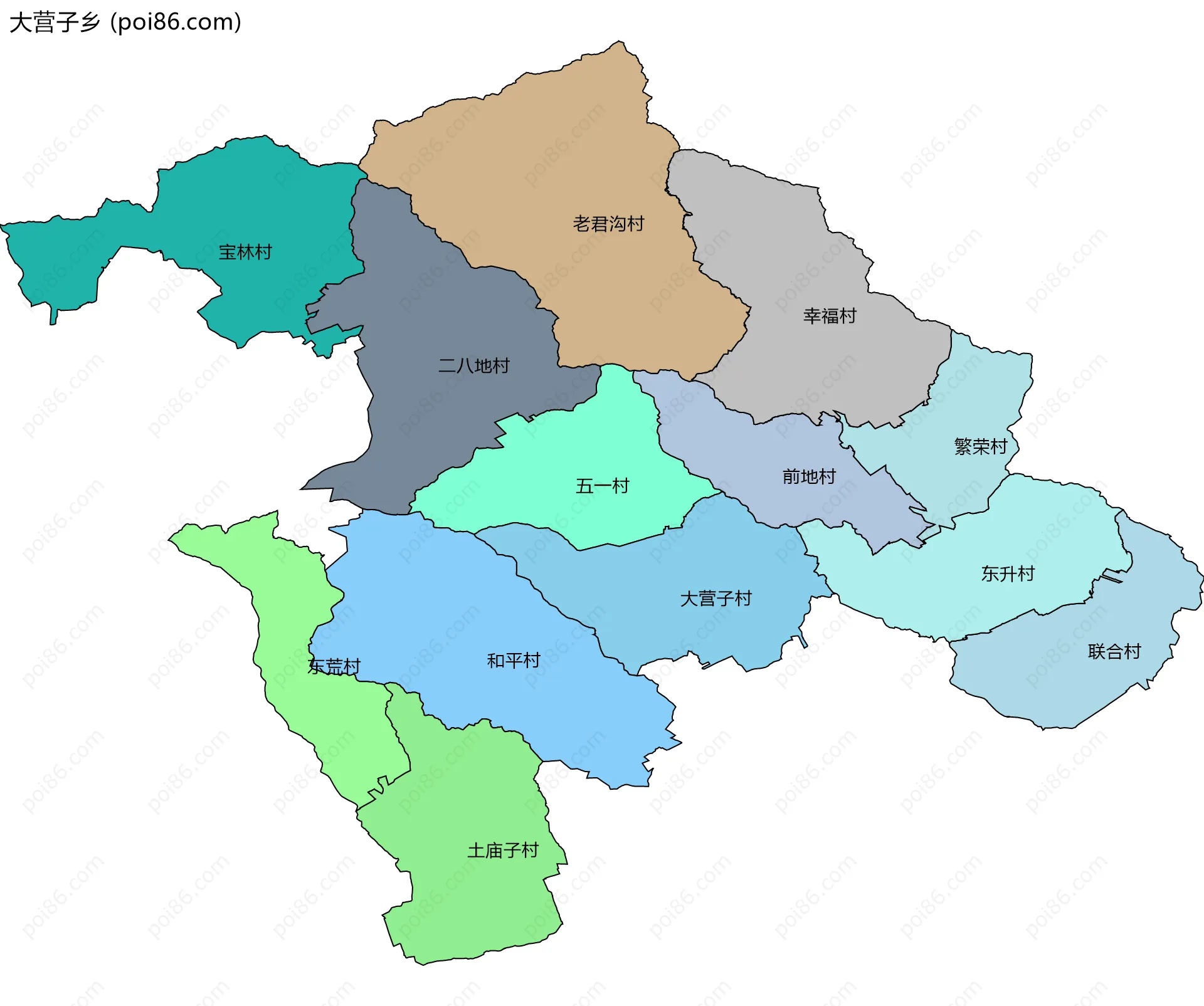 大营子乡边界地图(五级行政区划)