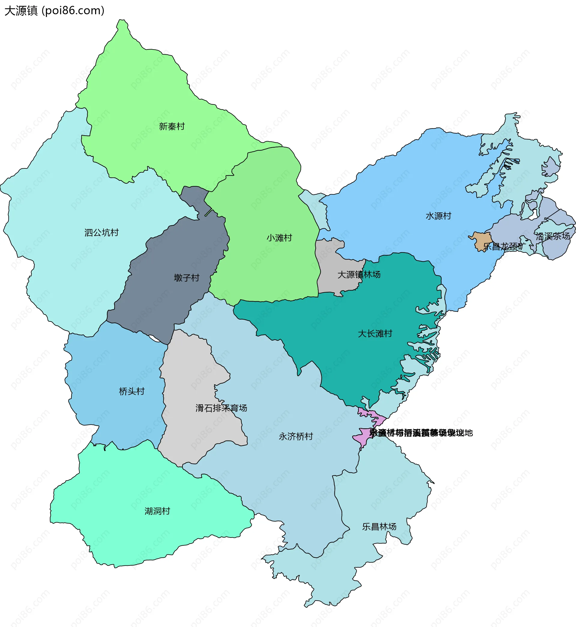 大源镇边界地图(五级行政区划)