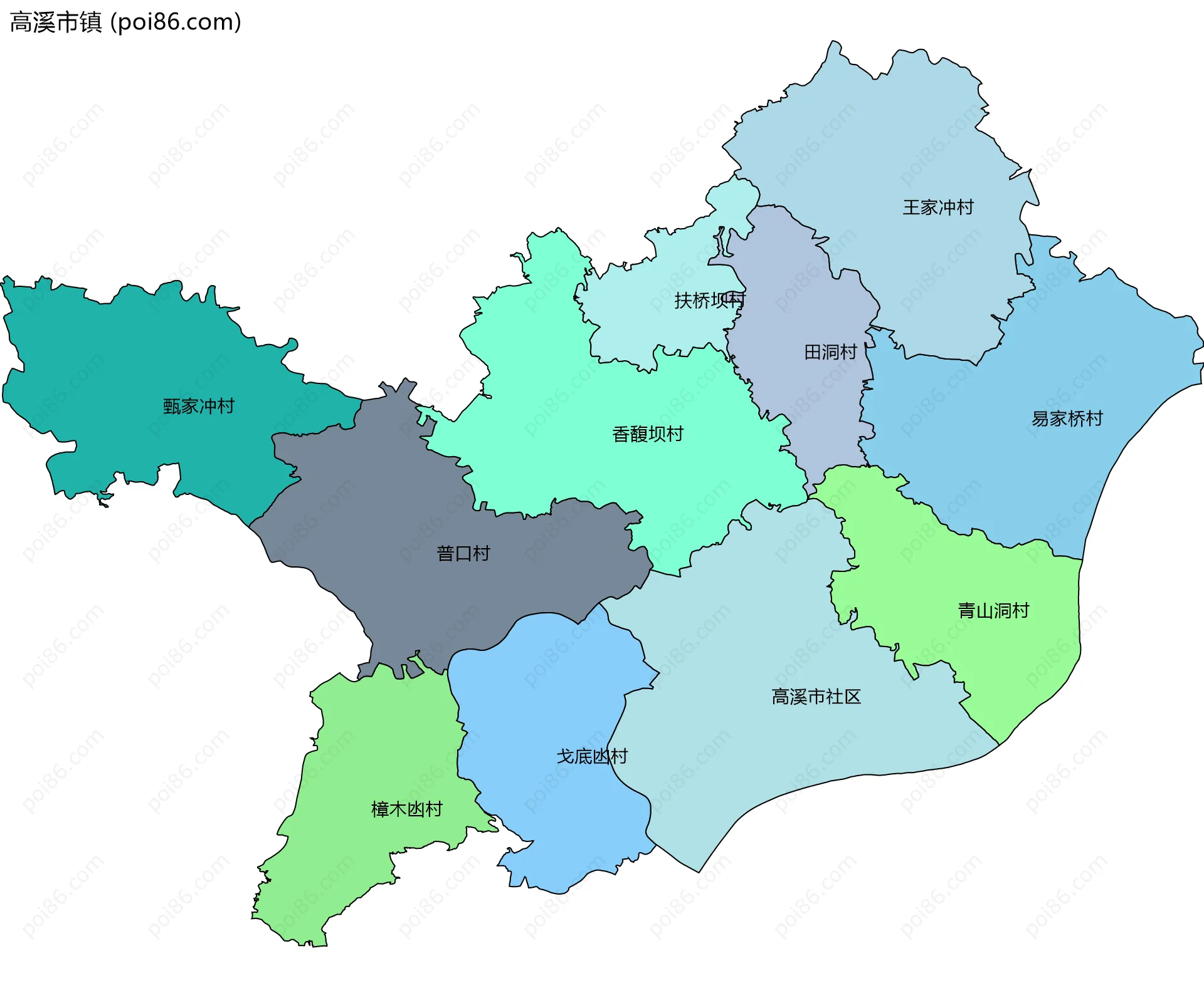 高溪市镇边界地图(五级行政区划)