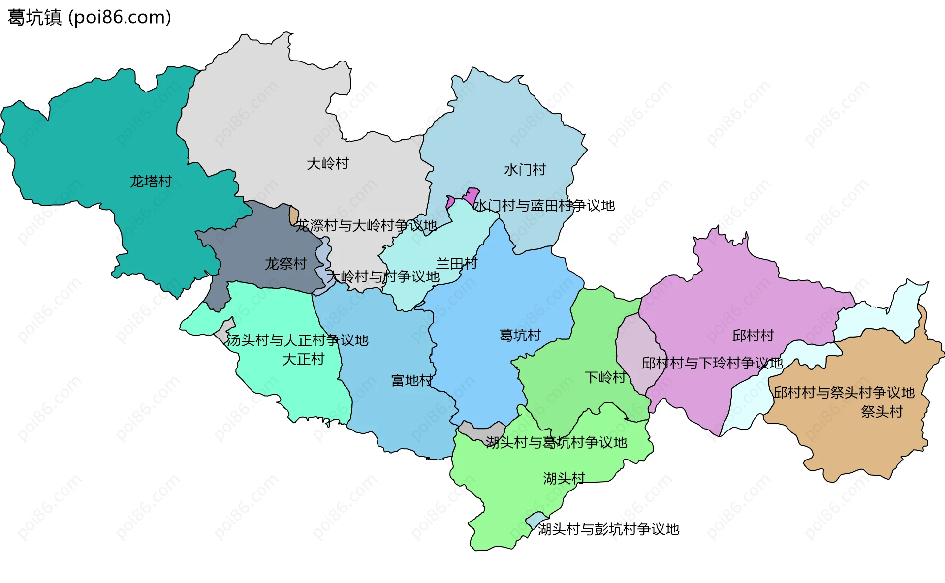 葛坑镇边界地图(五级行政区划)