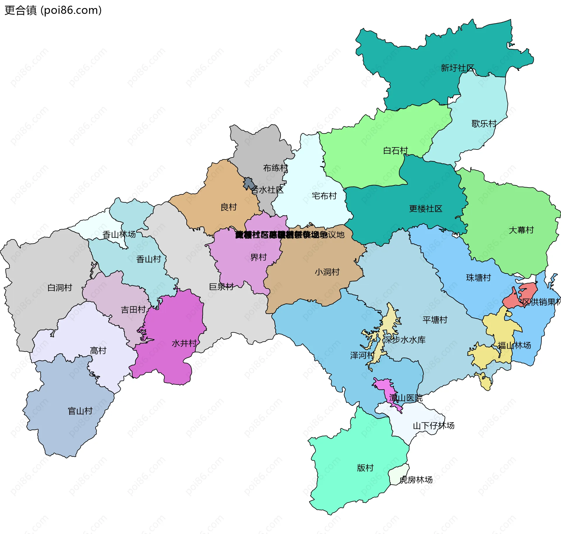 更合镇边界地图(五级行政区划)
