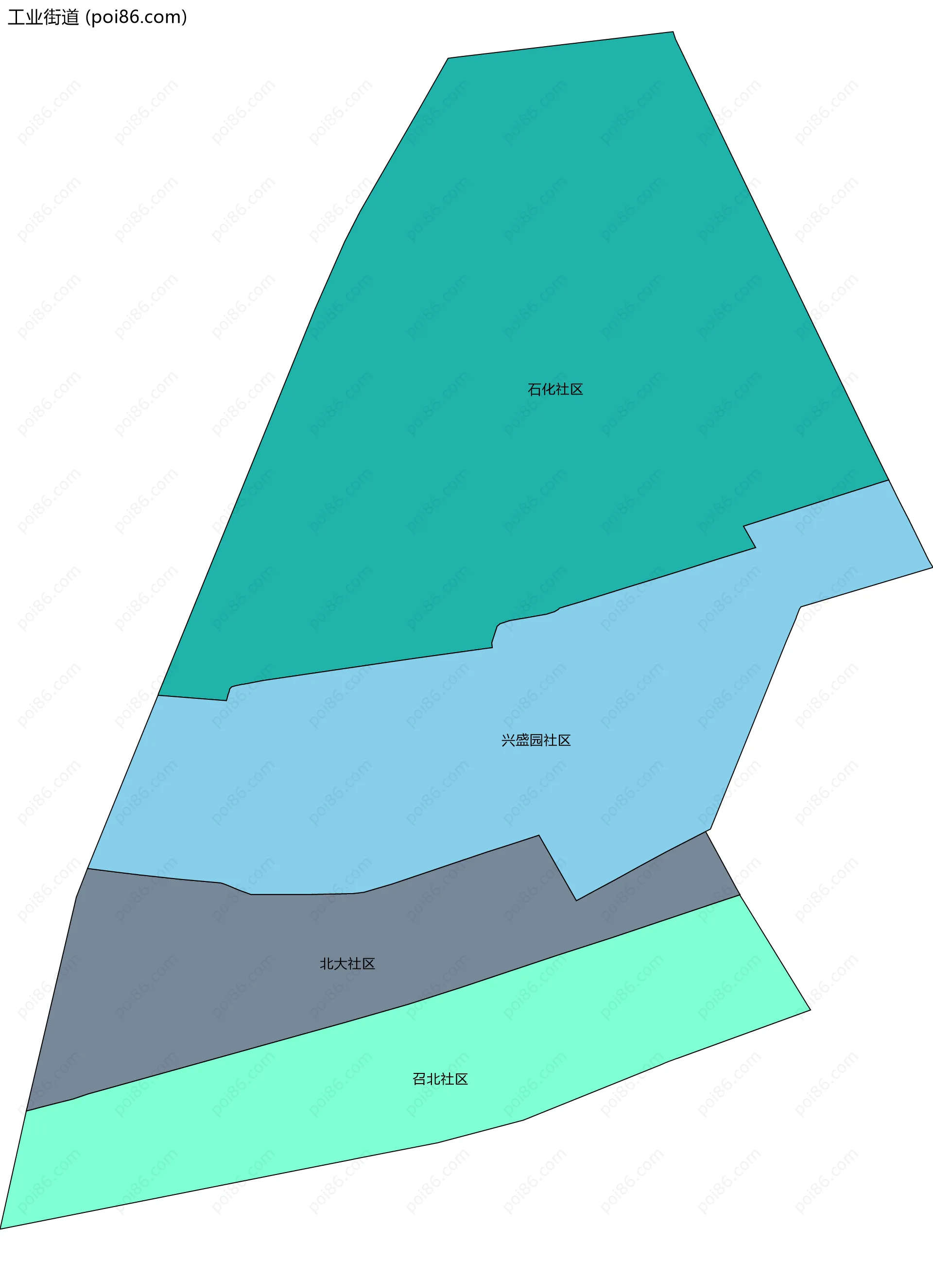 工业街道边界地图(五级行政区划)