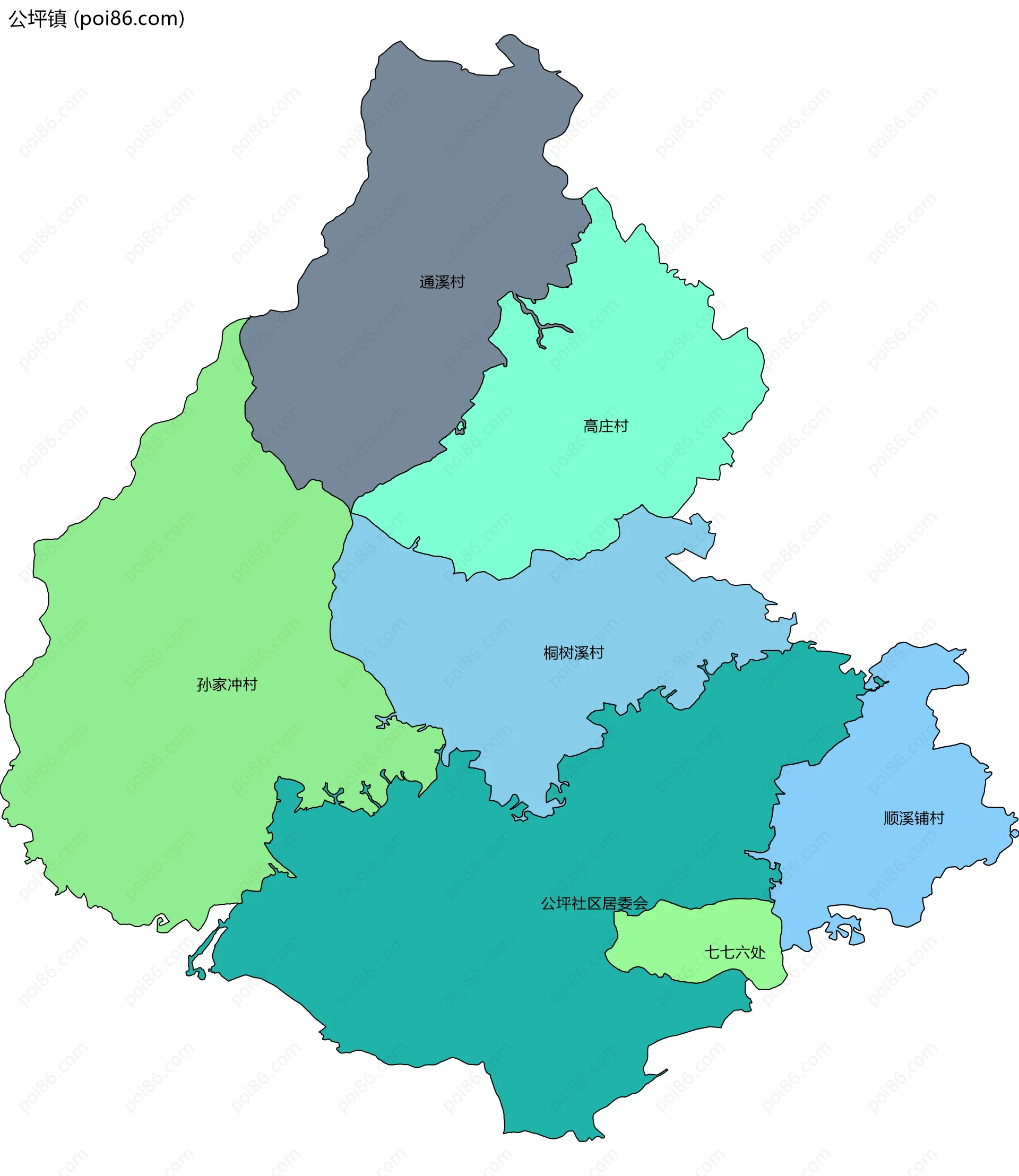 公坪镇边界地图(五级行政区划)