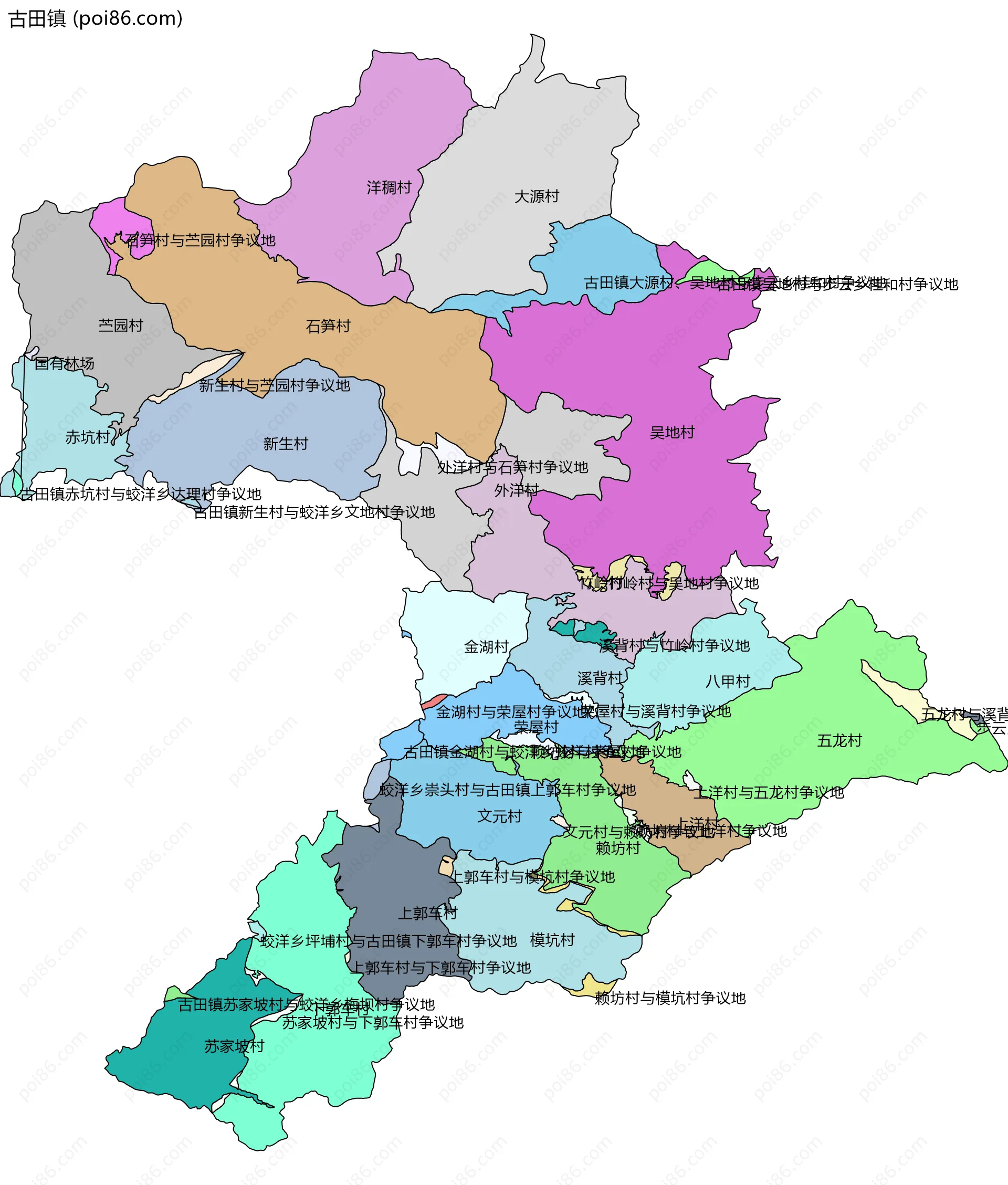 古田镇边界地图(五级行政区划)