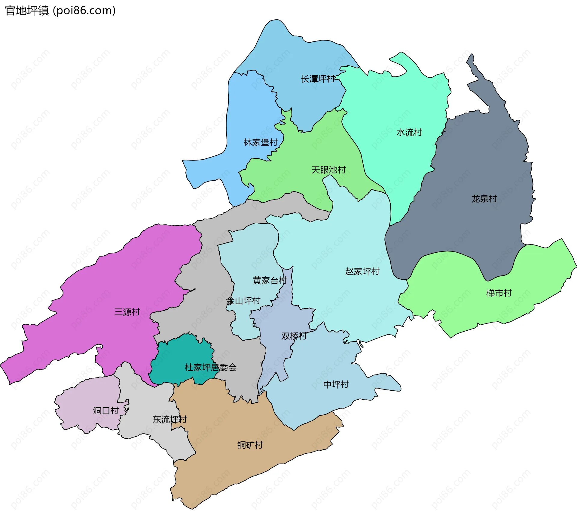 官地坪镇边界地图(五级行政区划)