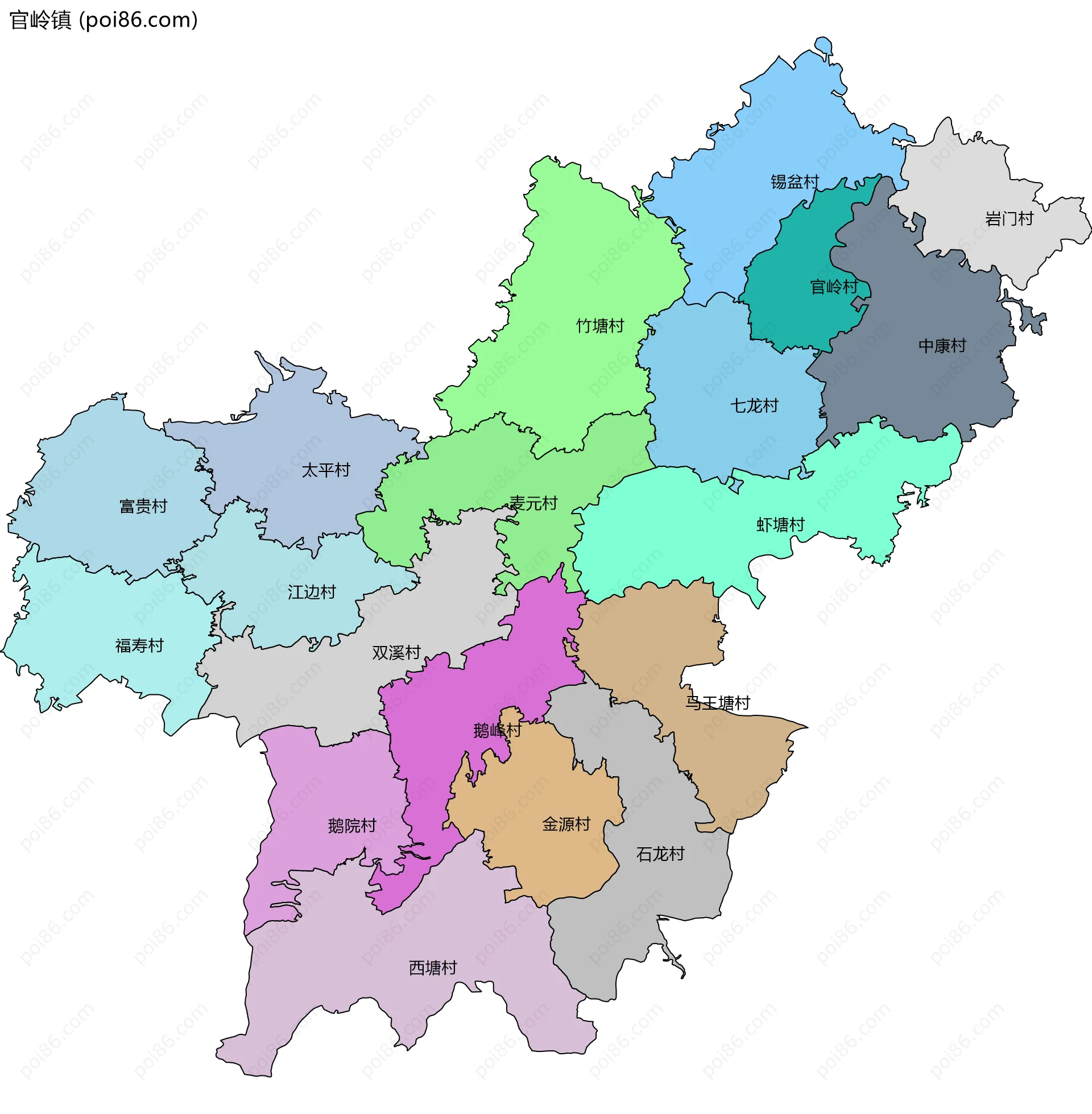 官岭镇边界地图(五级行政区划)