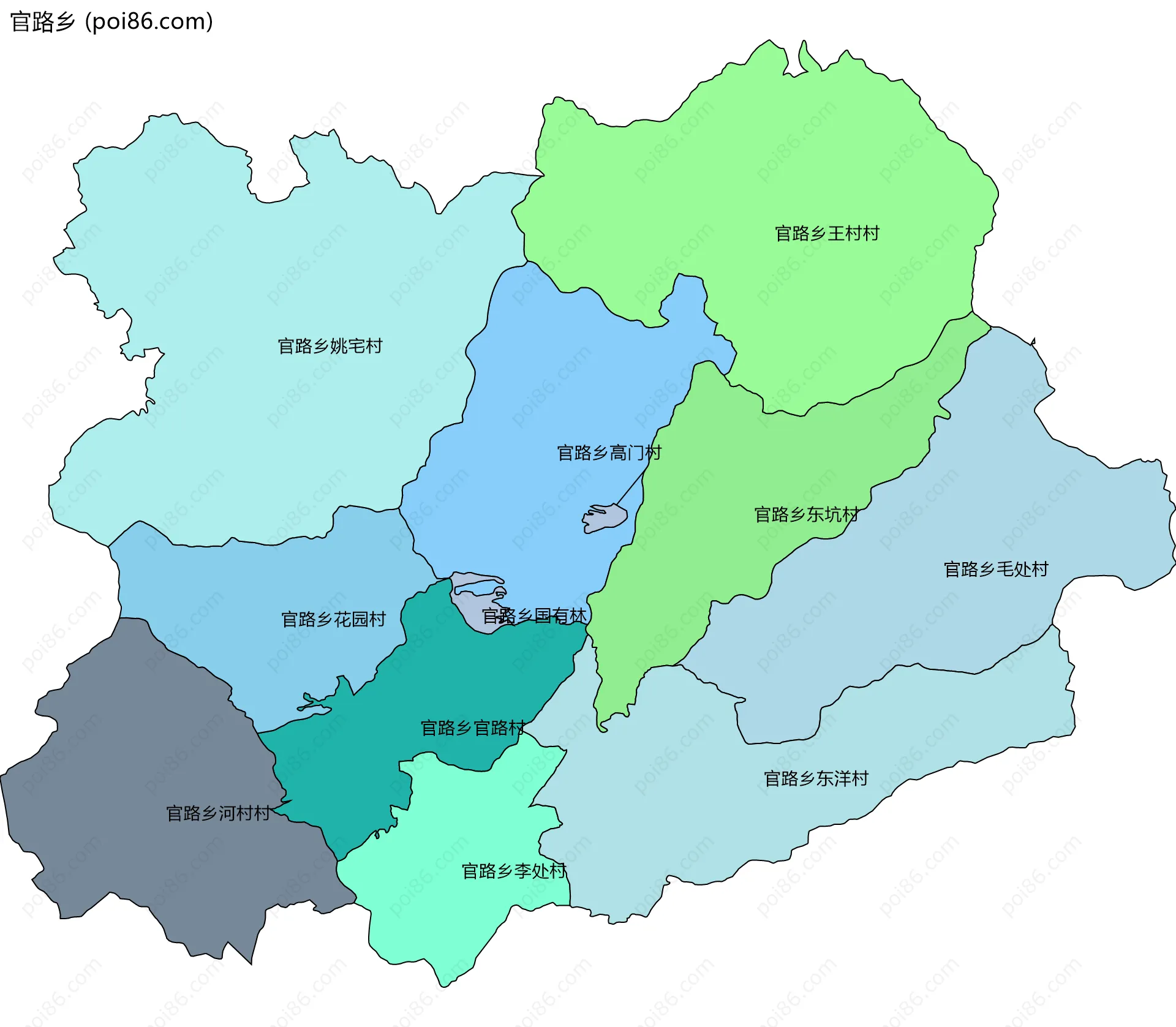 官路乡边界地图(五级行政区划)
