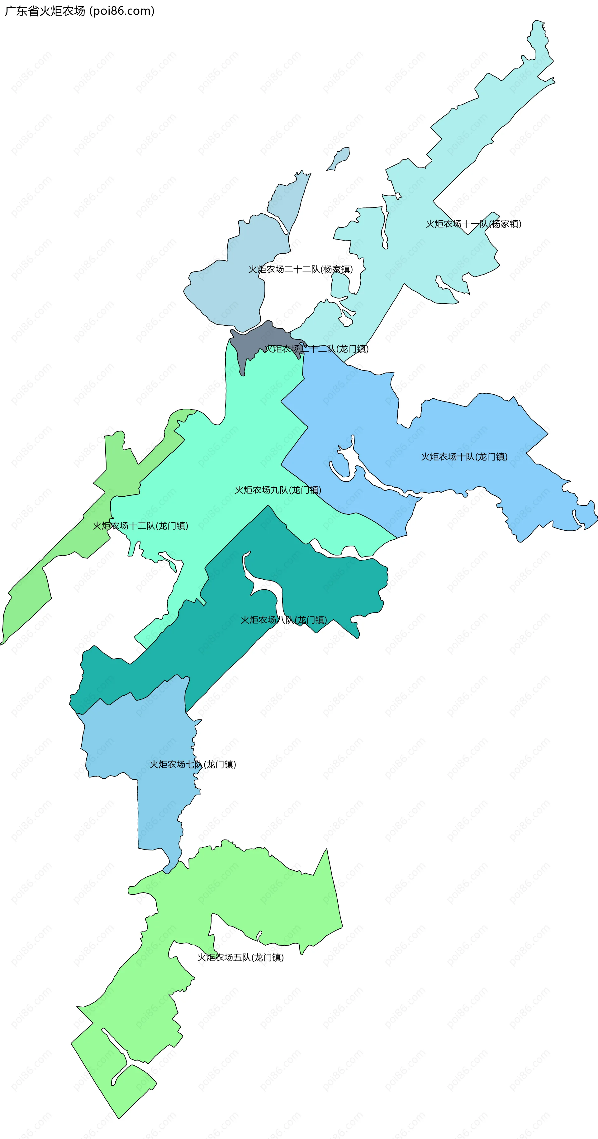 广东省火炬农场边界地图(五级行政区划)