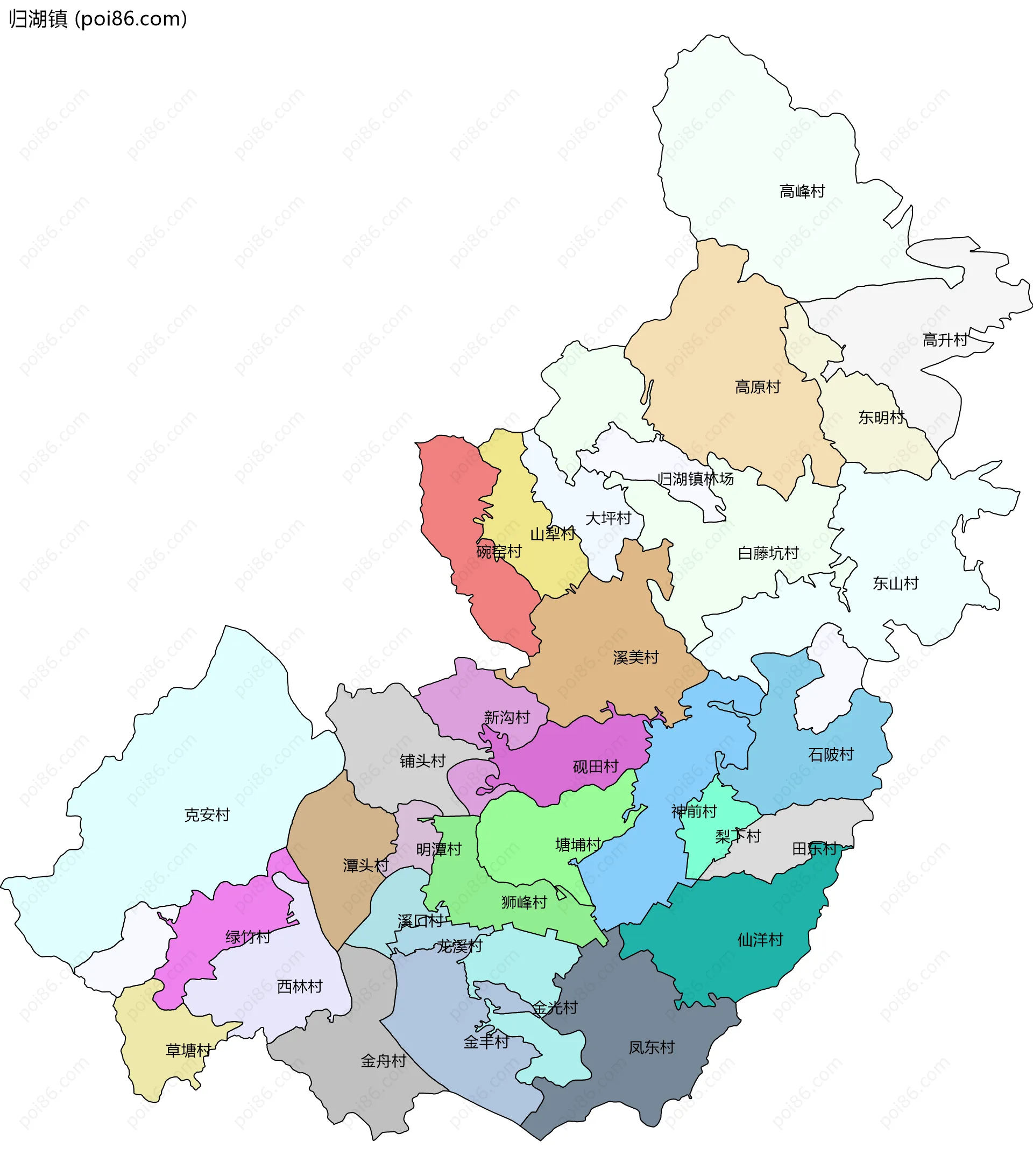 归湖镇边界地图(五级行政区划)