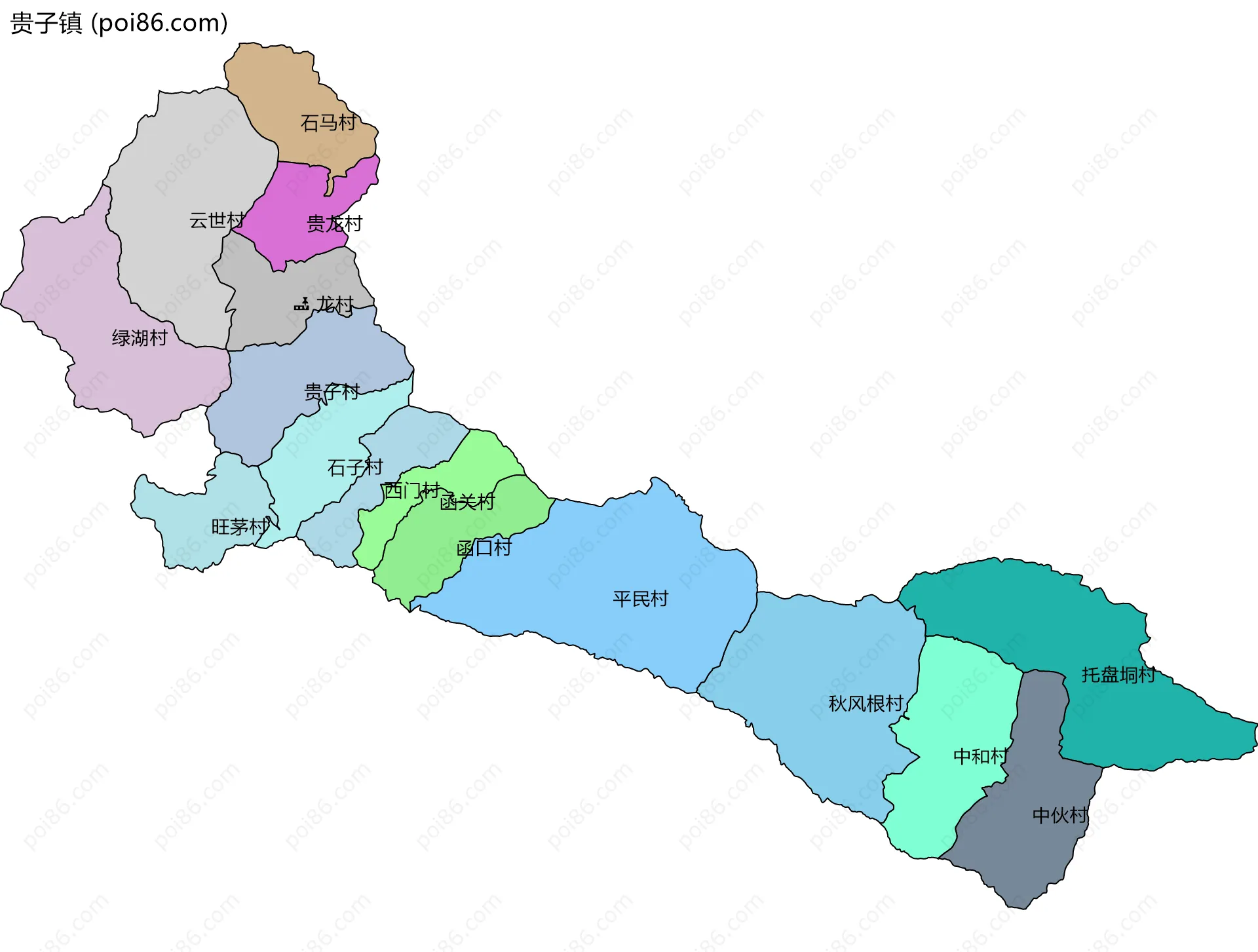 贵子镇边界地图(五级行政区划)