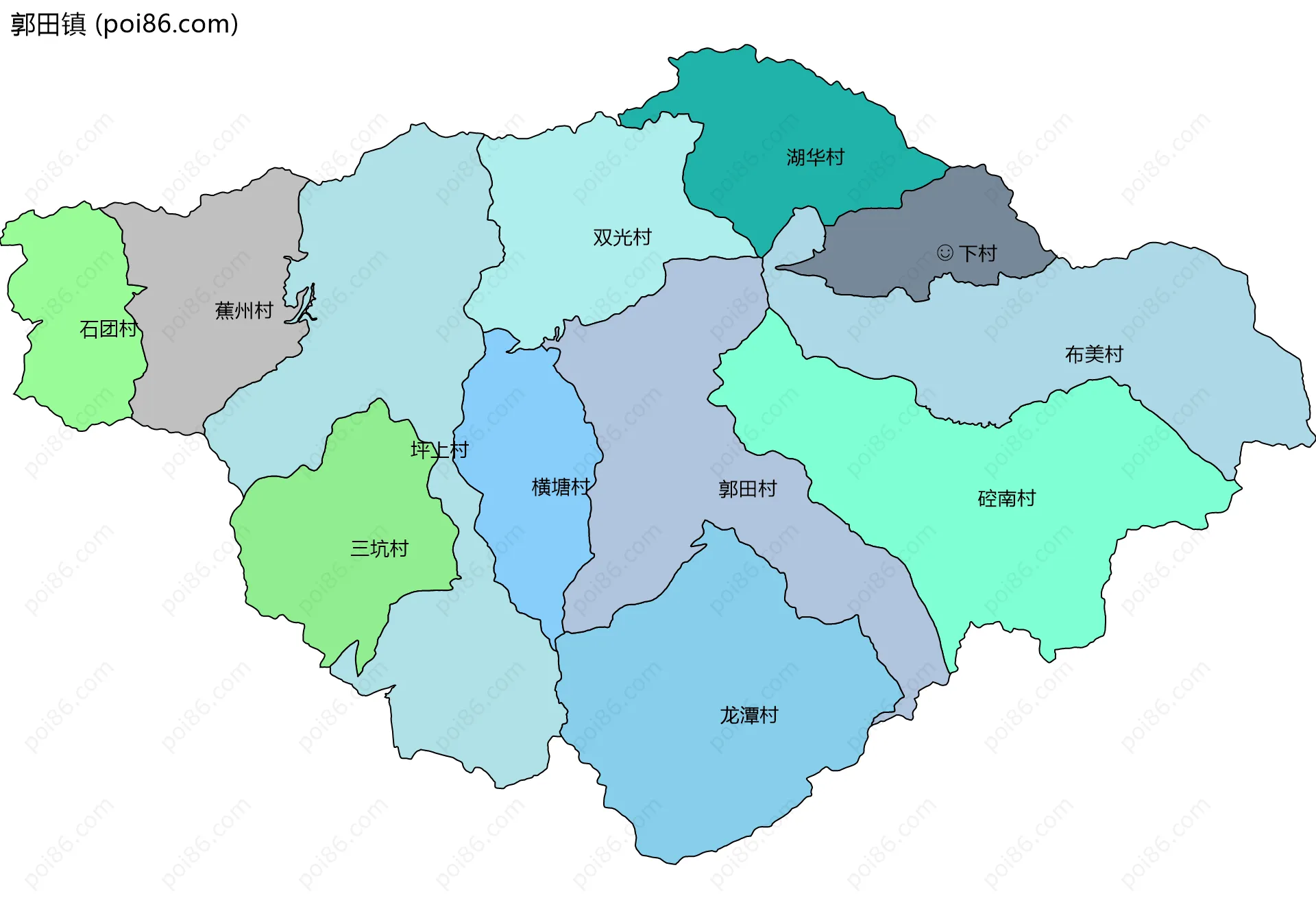 郭田镇边界地图(五级行政区划)