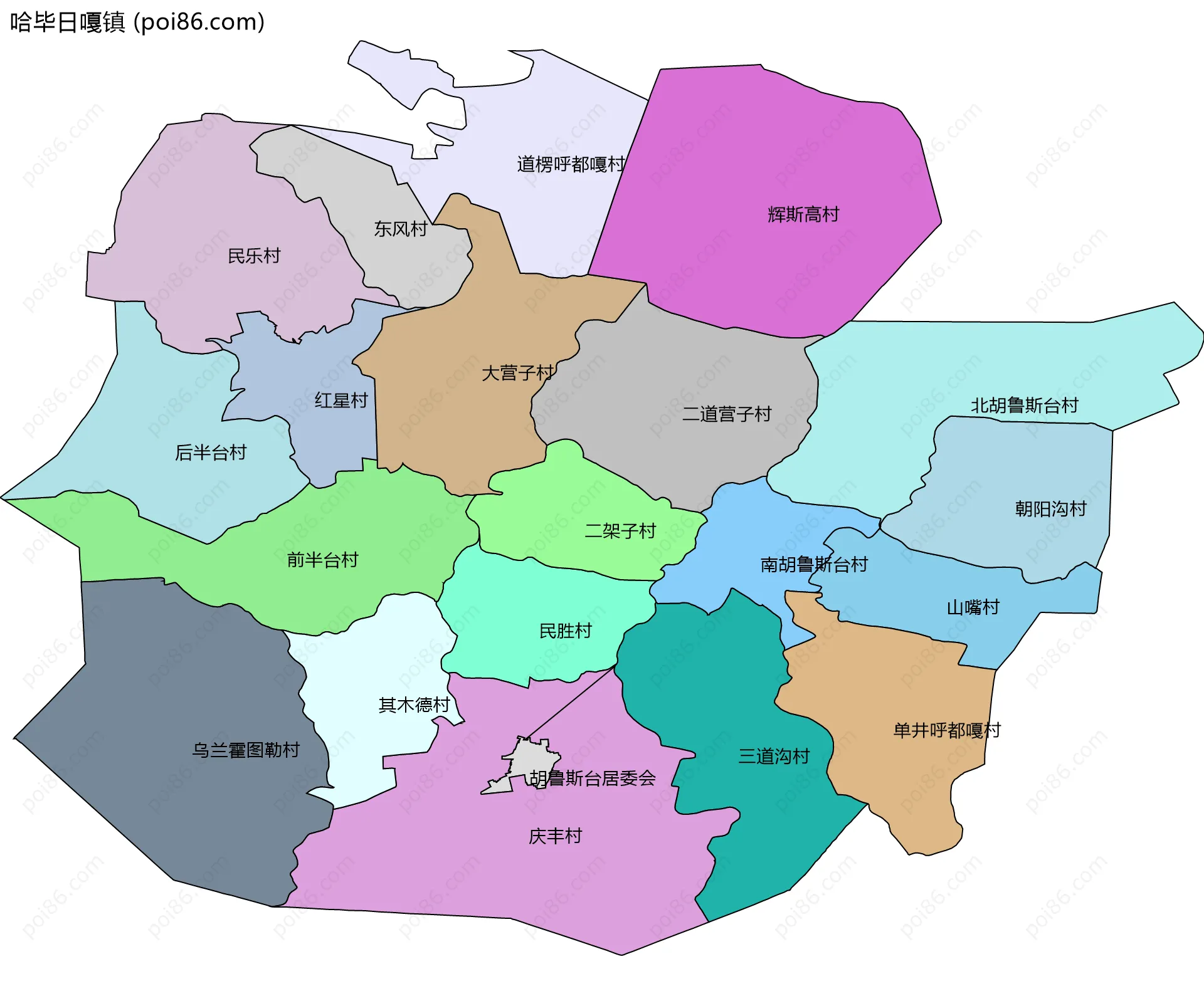 哈毕日嘎镇边界地图(五级行政区划)