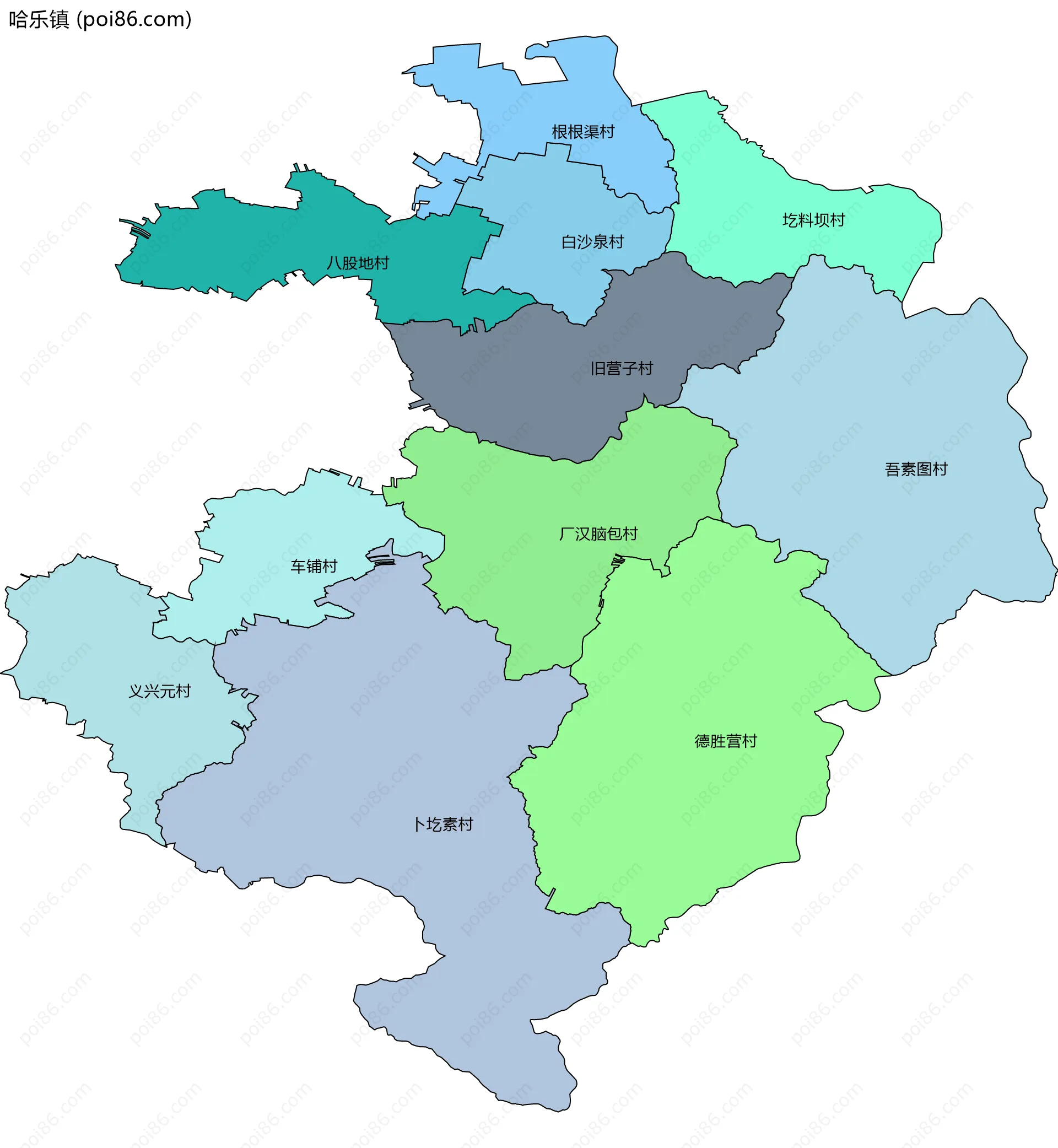 哈乐镇边界地图(五级行政区划)