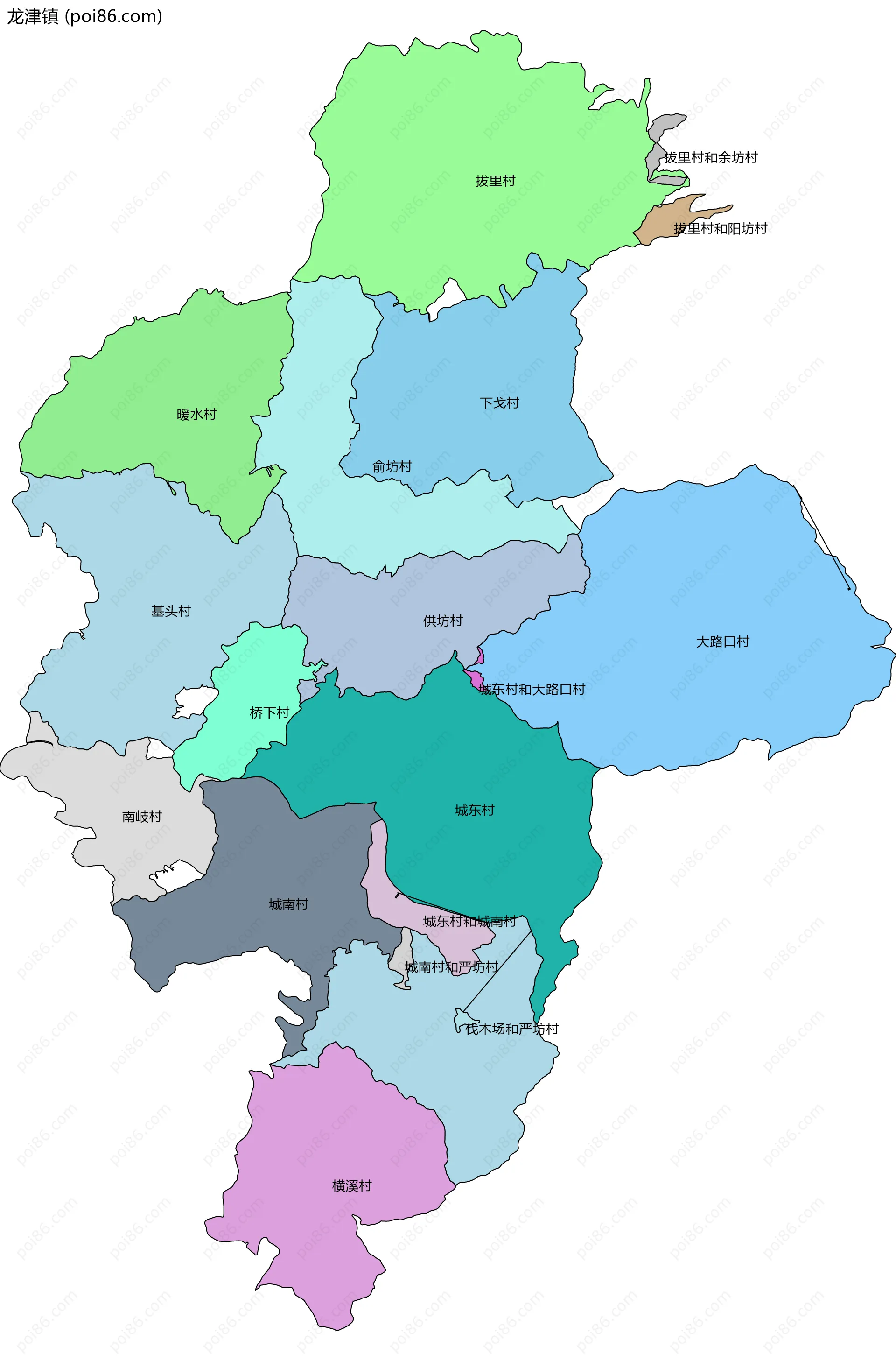 龙津镇边界地图(五级行政区划)