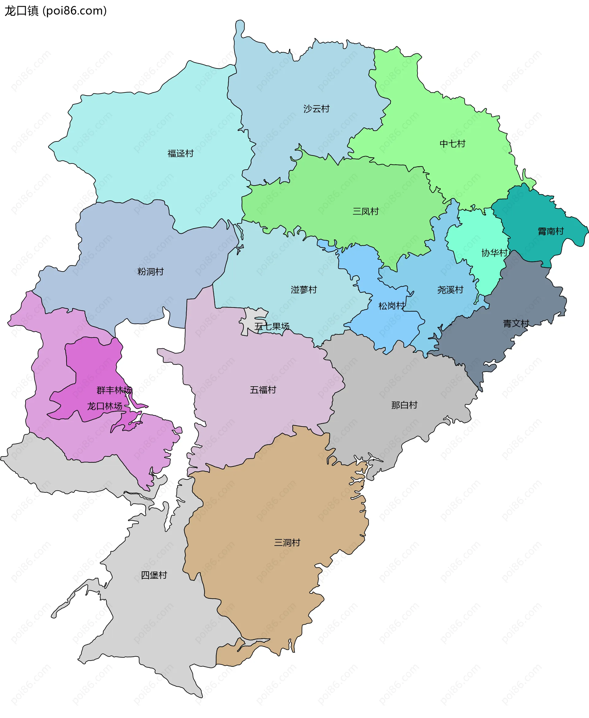 龙口镇边界地图(五级行政区划)