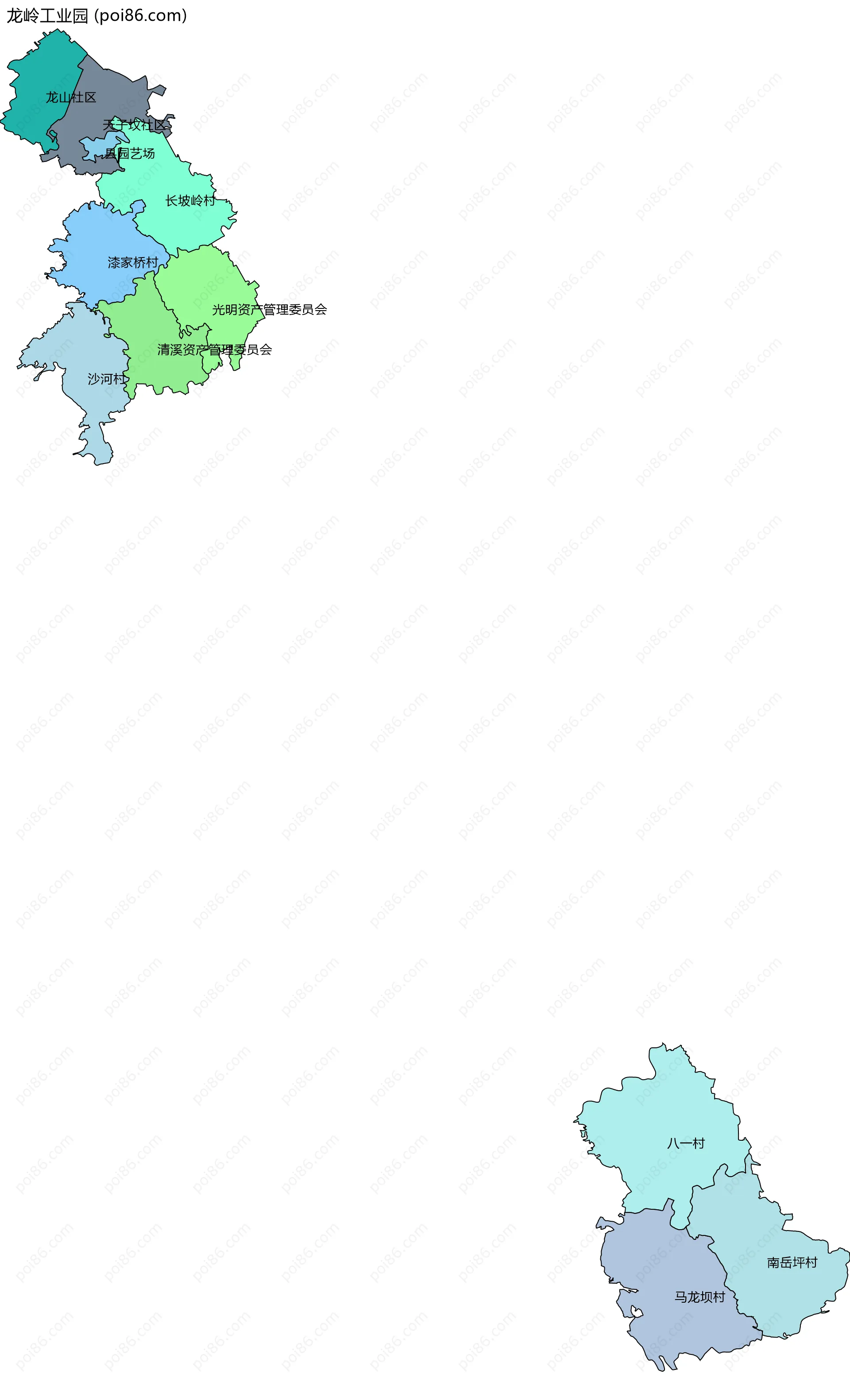 龙岭工业园边界地图(五级行政区划)