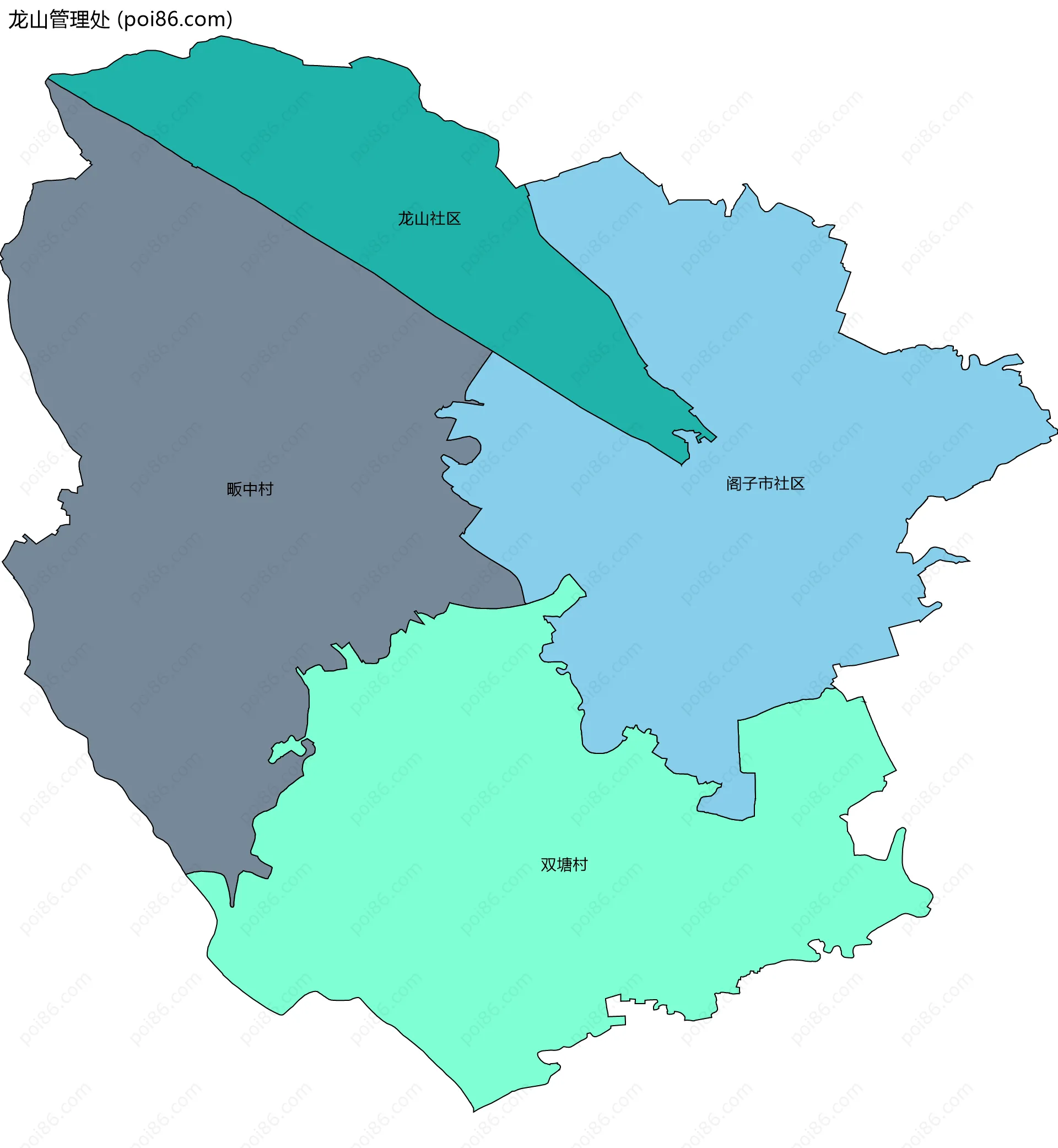 龙山管理处边界地图(五级行政区划)