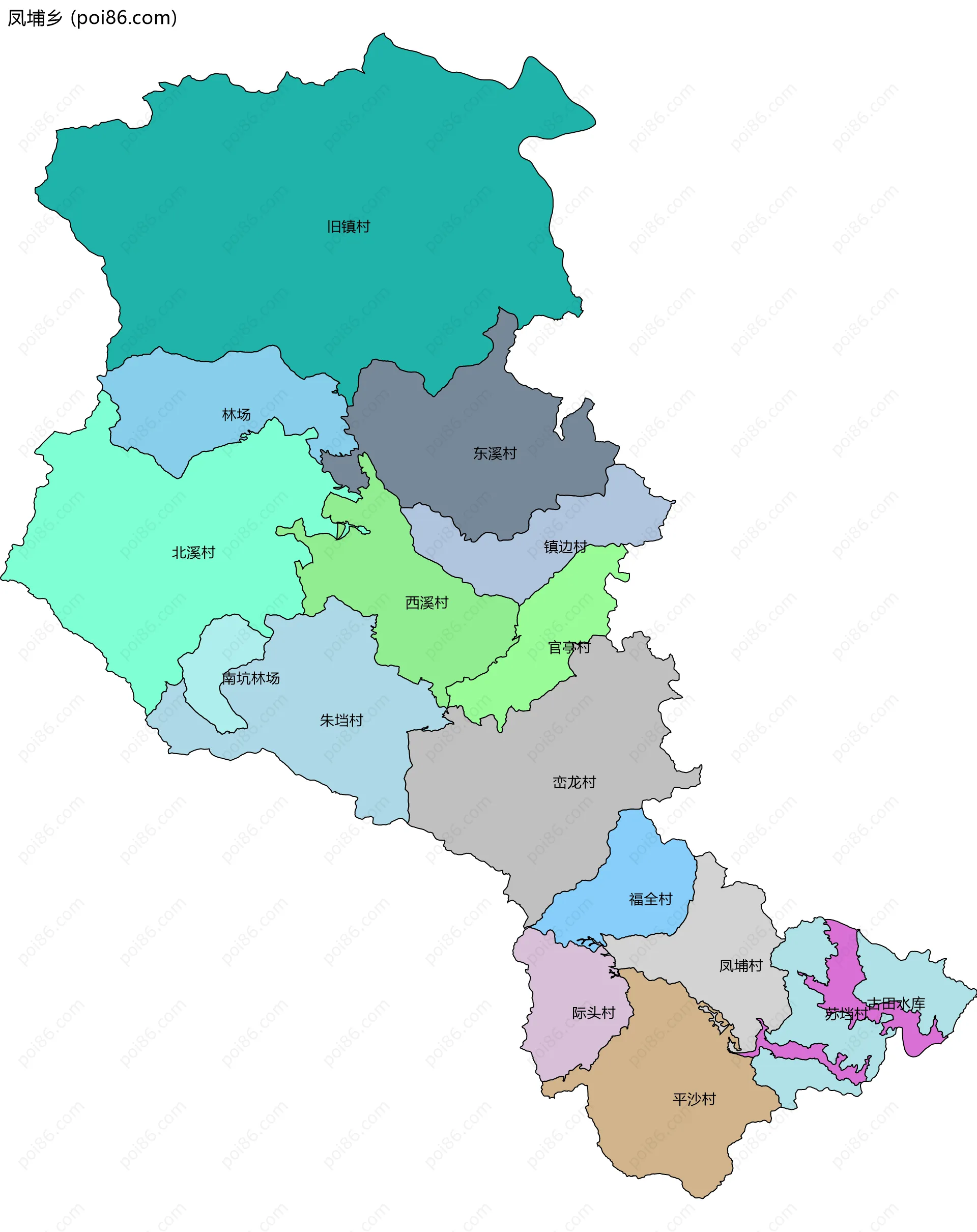 凤埔乡边界地图(五级行政区划)