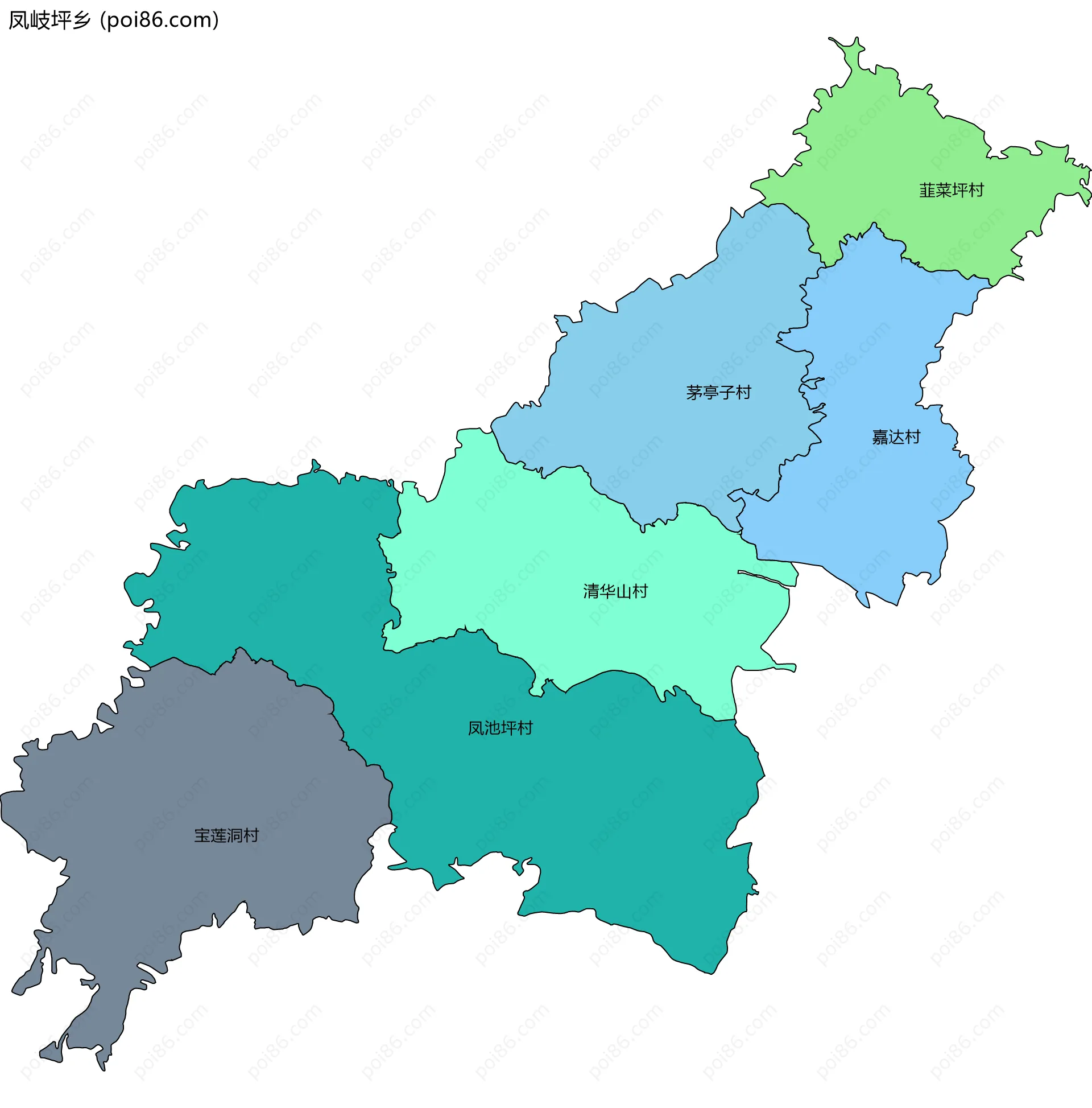 凤岐坪乡边界地图(五级行政区划)