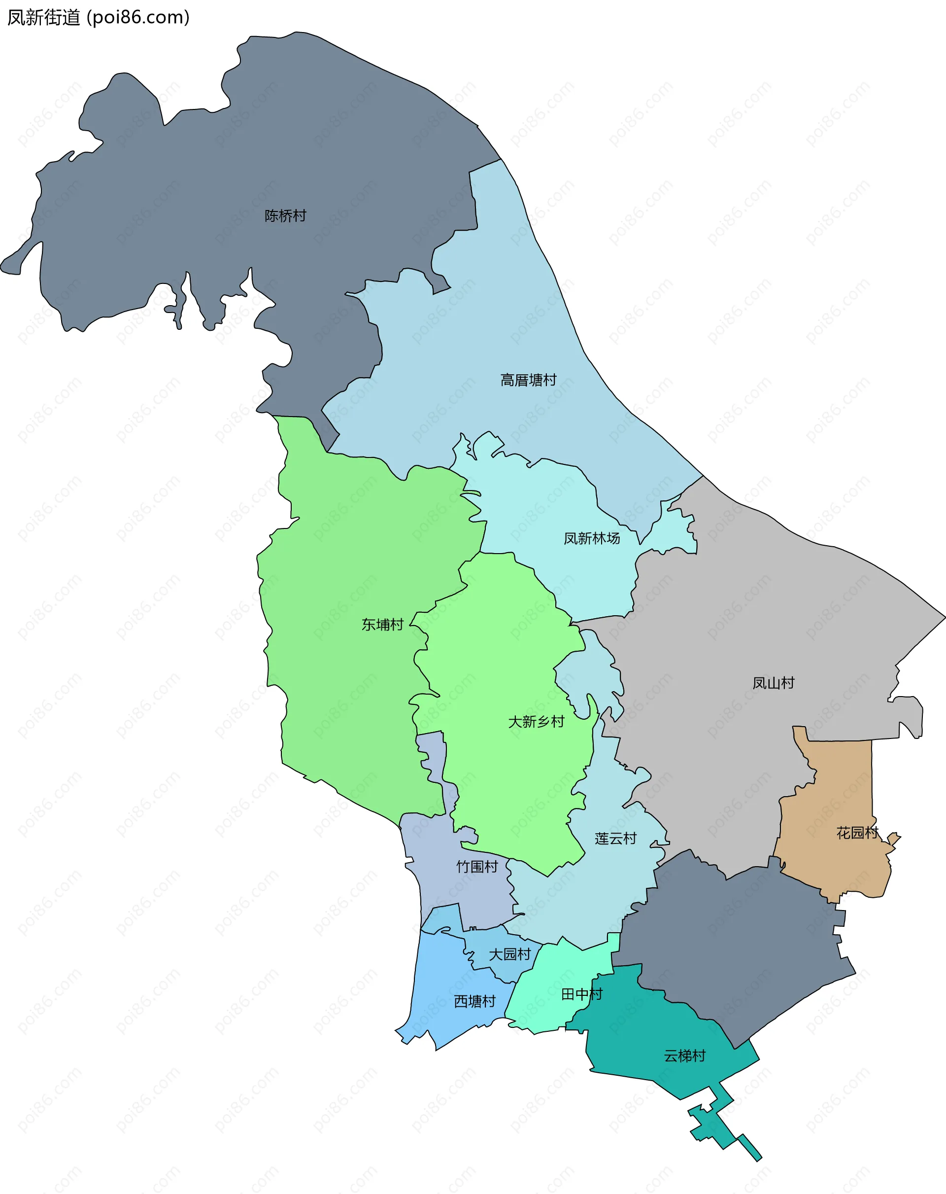 凤新街道边界地图(五级行政区划)