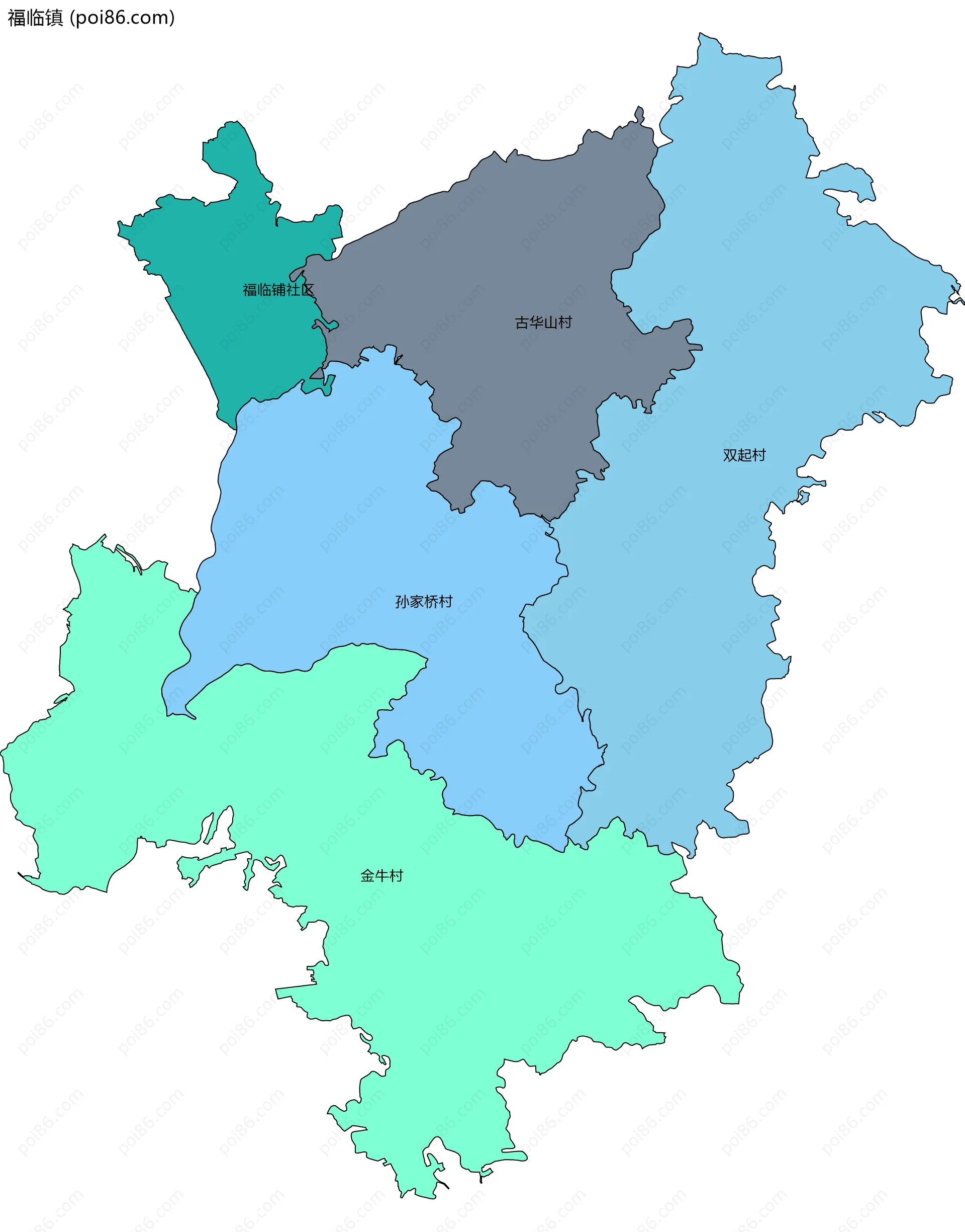 福临镇边界地图(五级行政区划)