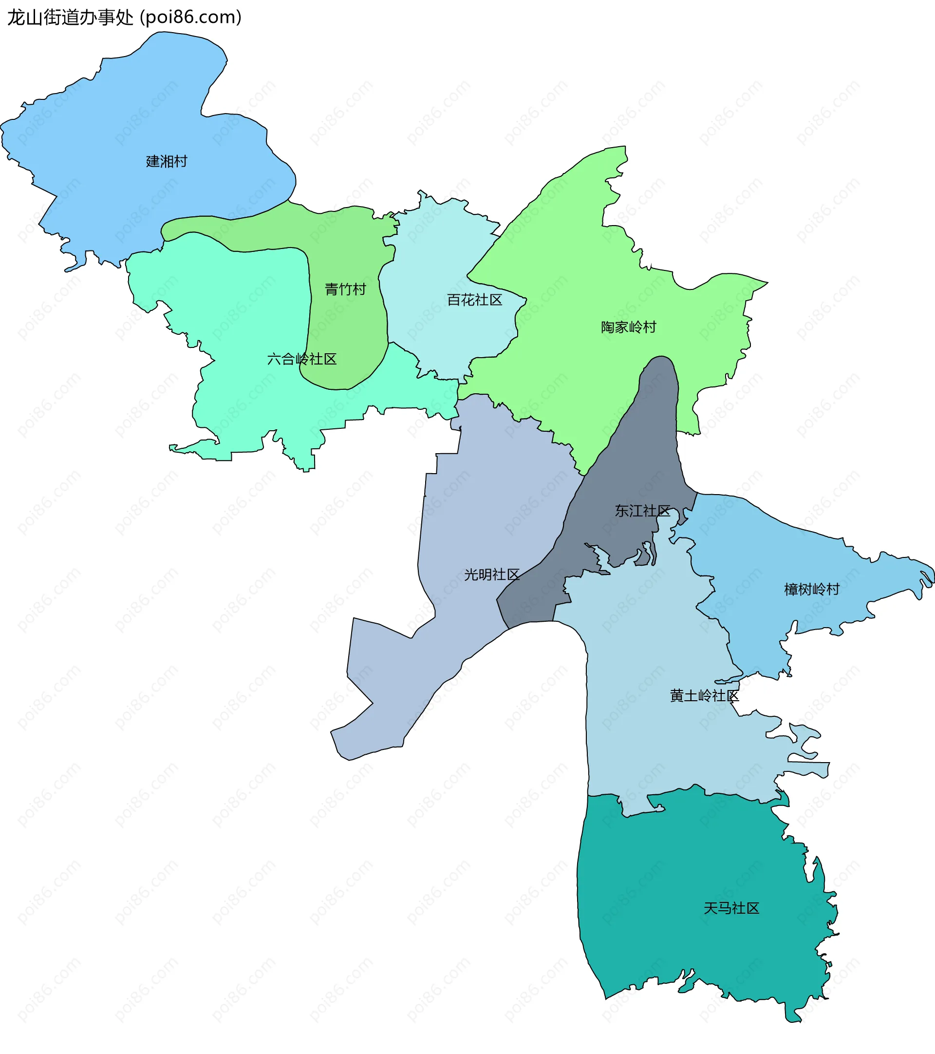 龙山街道办事处边界地图(五级行政区划)