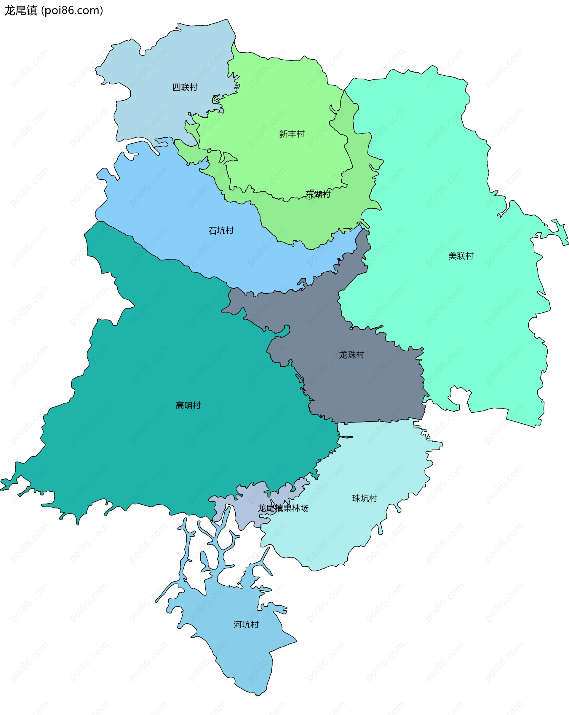 龙尾镇边界地图(五级行政区划)