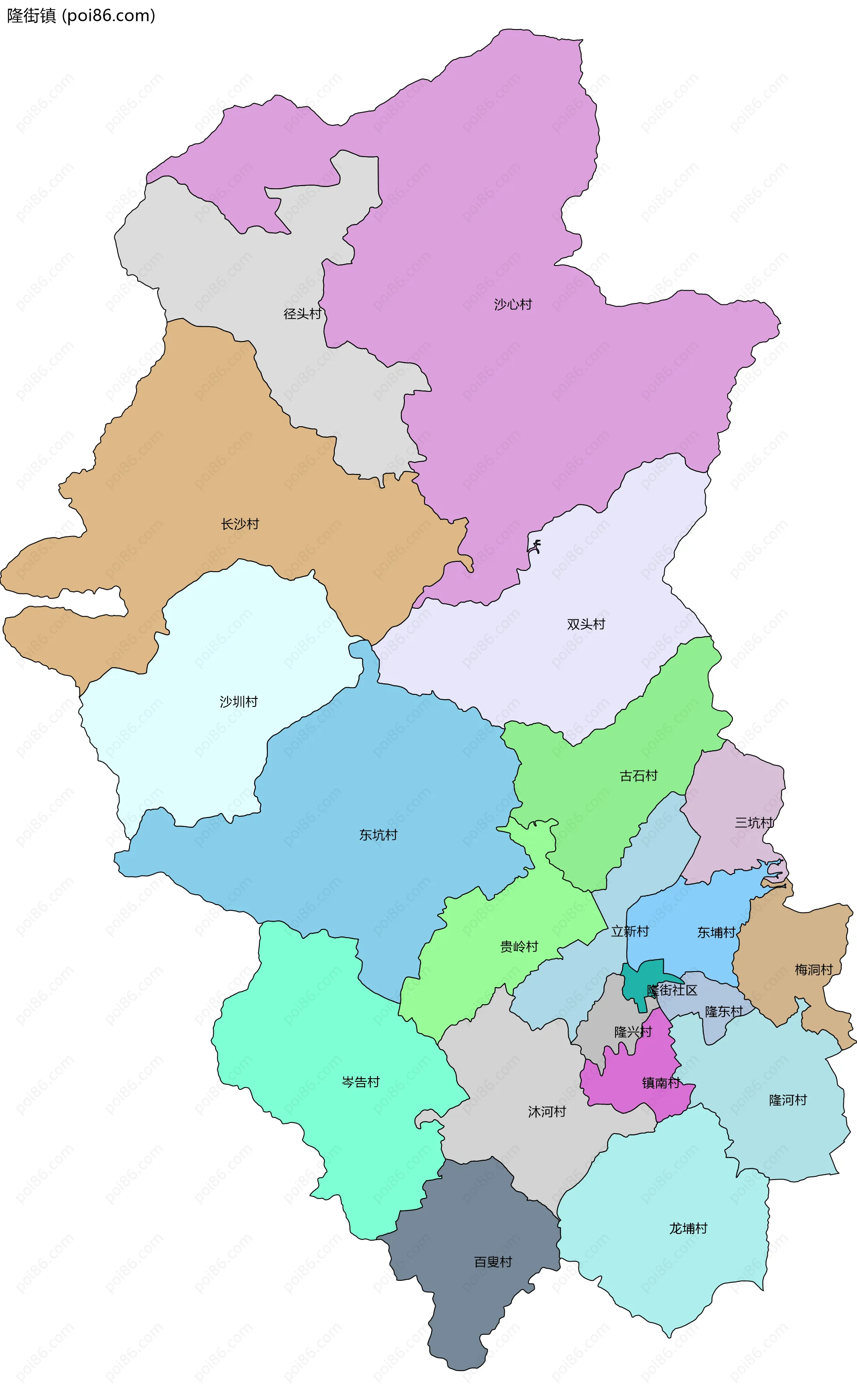 隆街镇边界地图(五级行政区划)