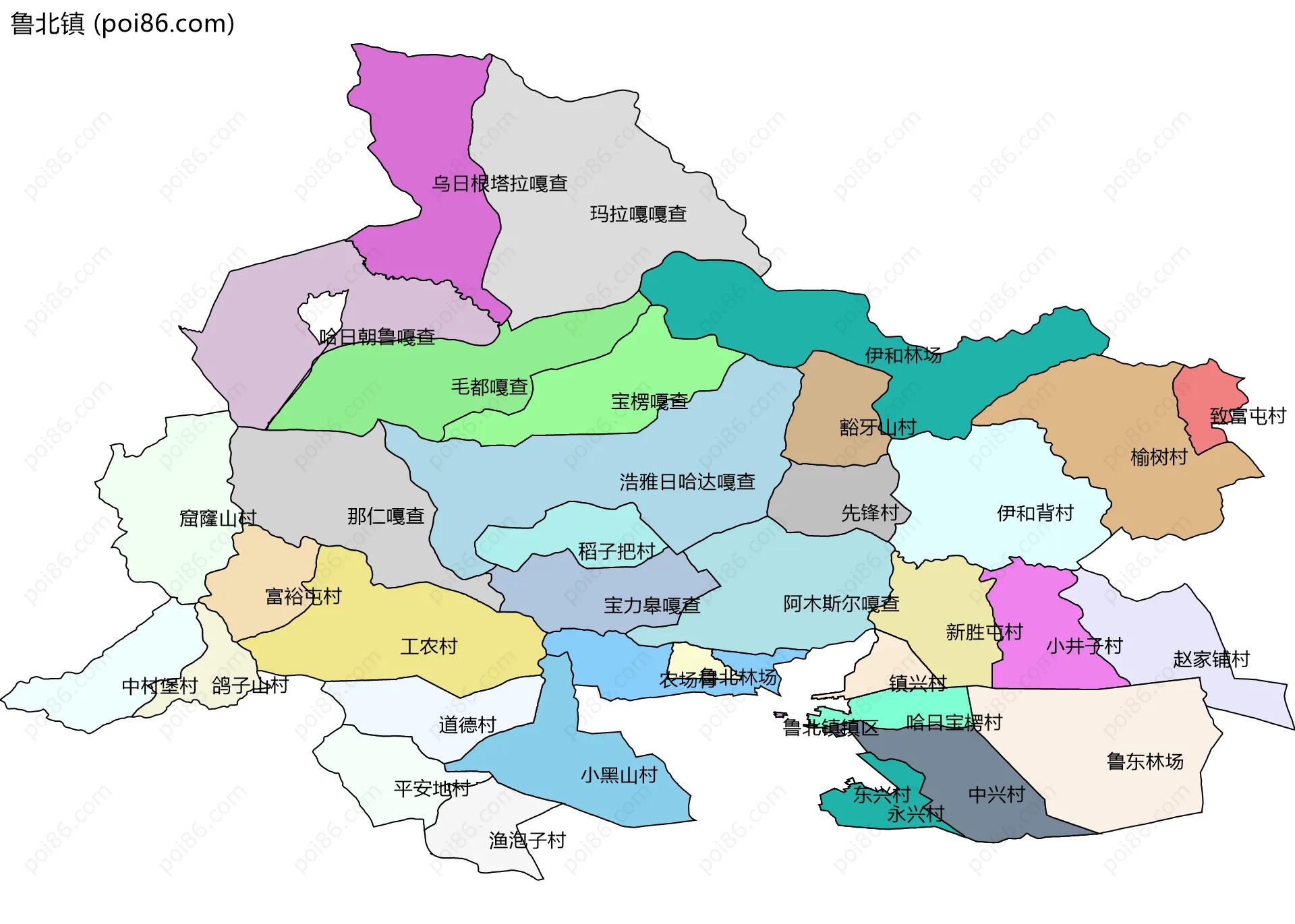 鲁北镇边界地图(五级行政区划)