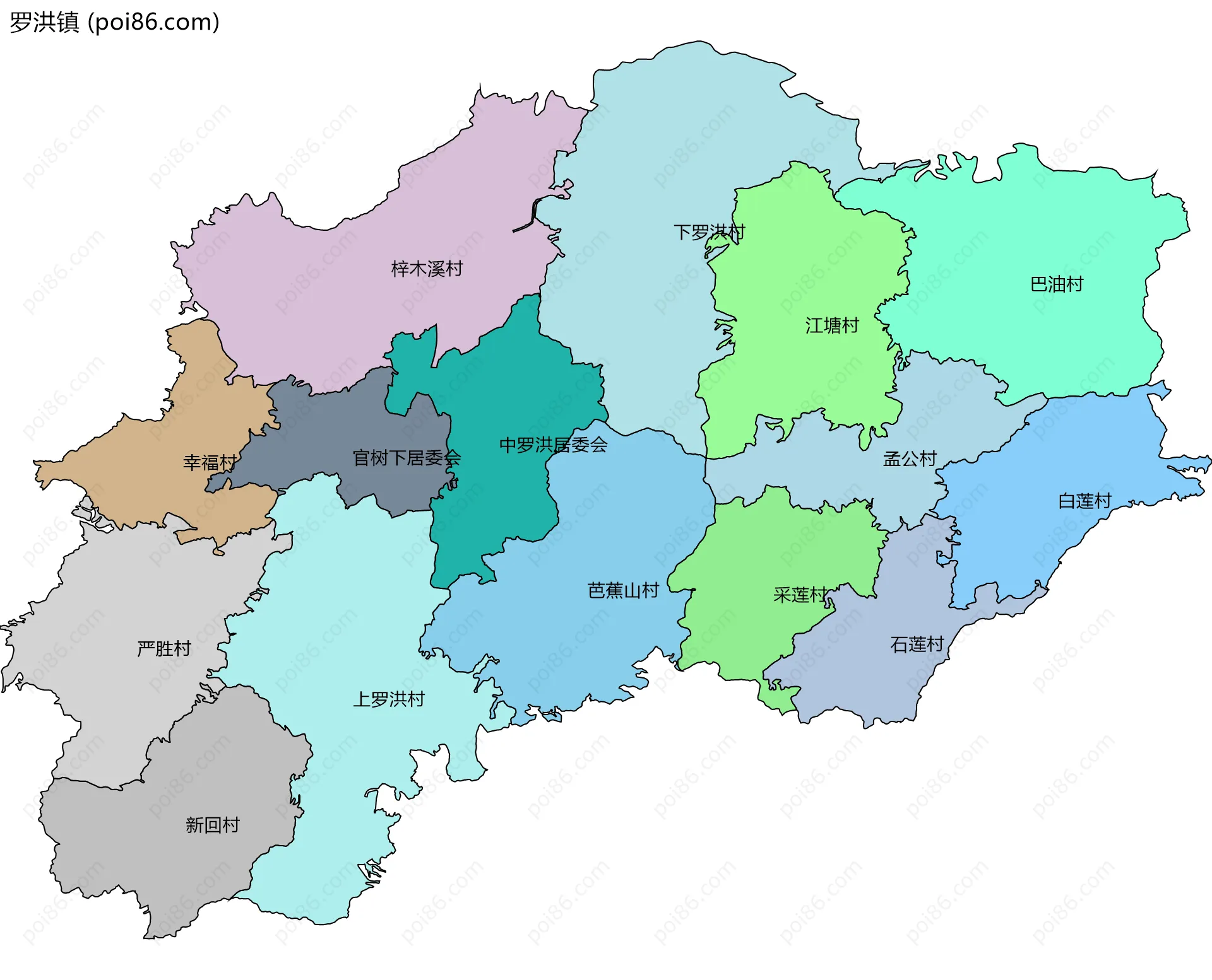 罗洪镇边界地图(五级行政区划)