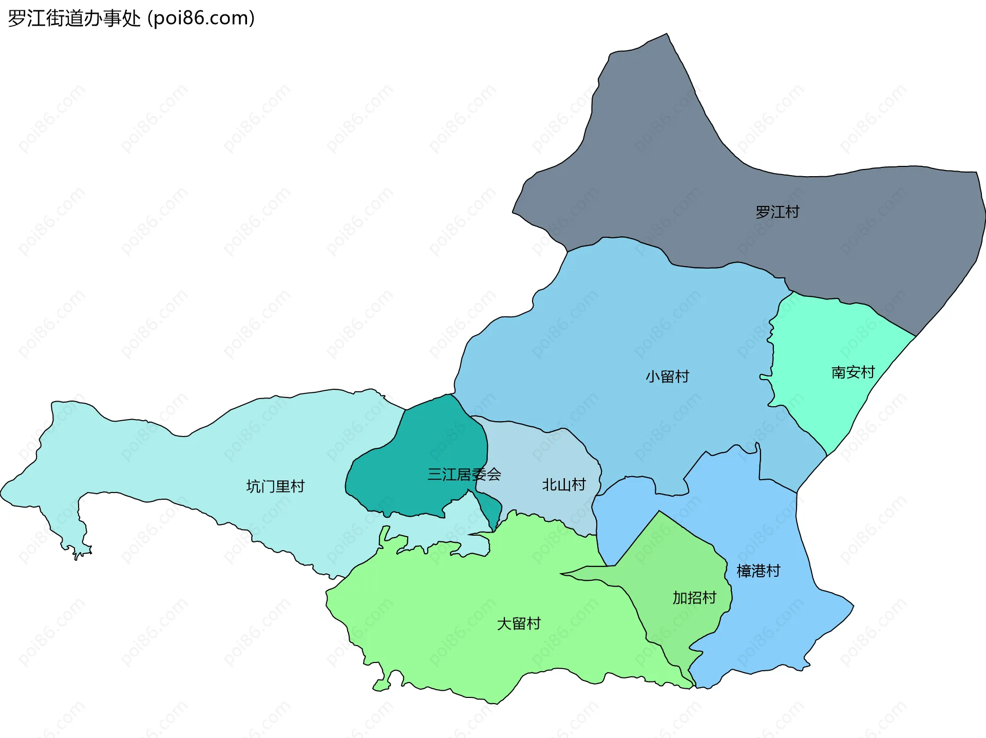 罗江街道办事处边界地图(五级行政区划)