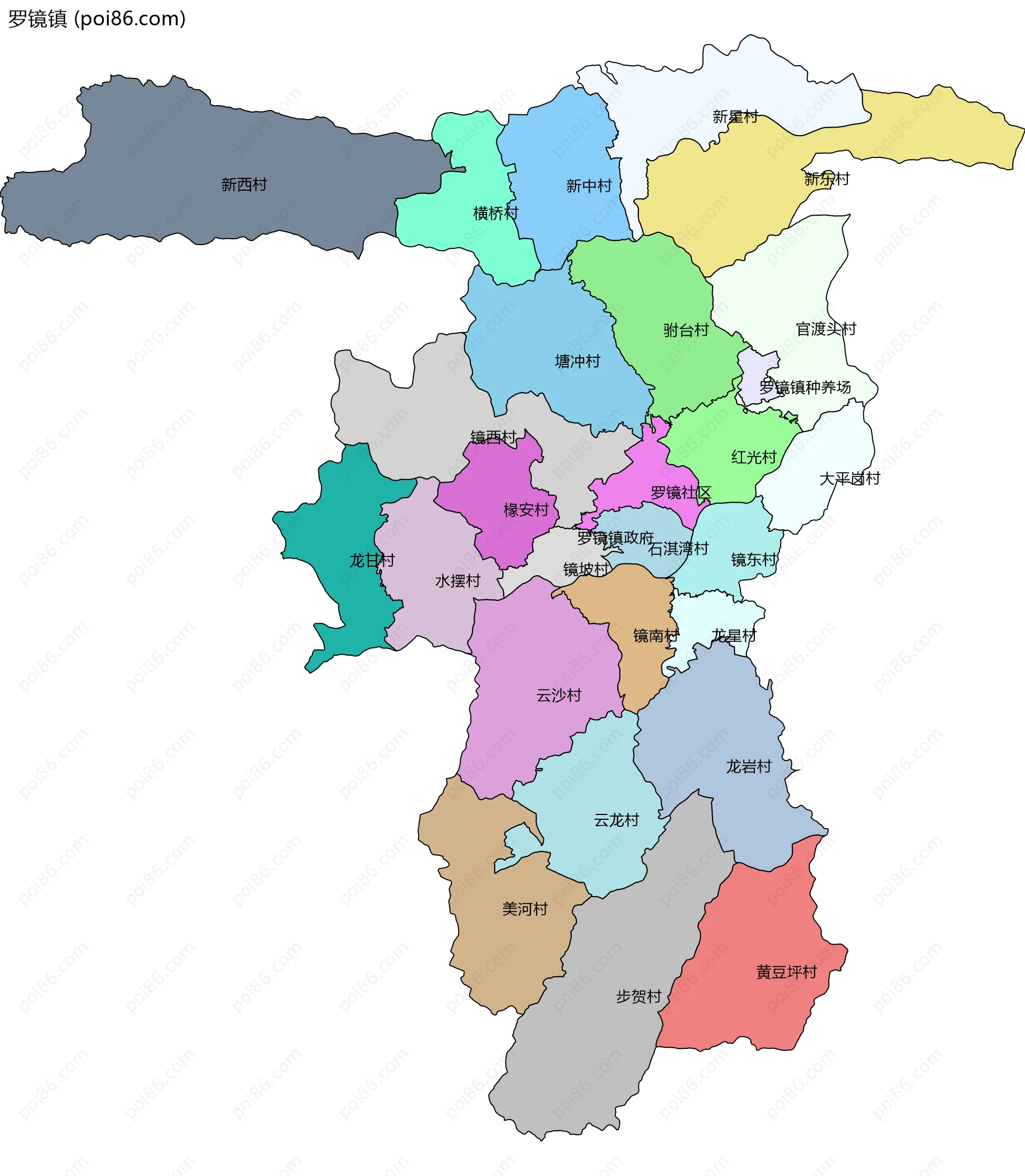 罗镜镇边界地图(五级行政区划)