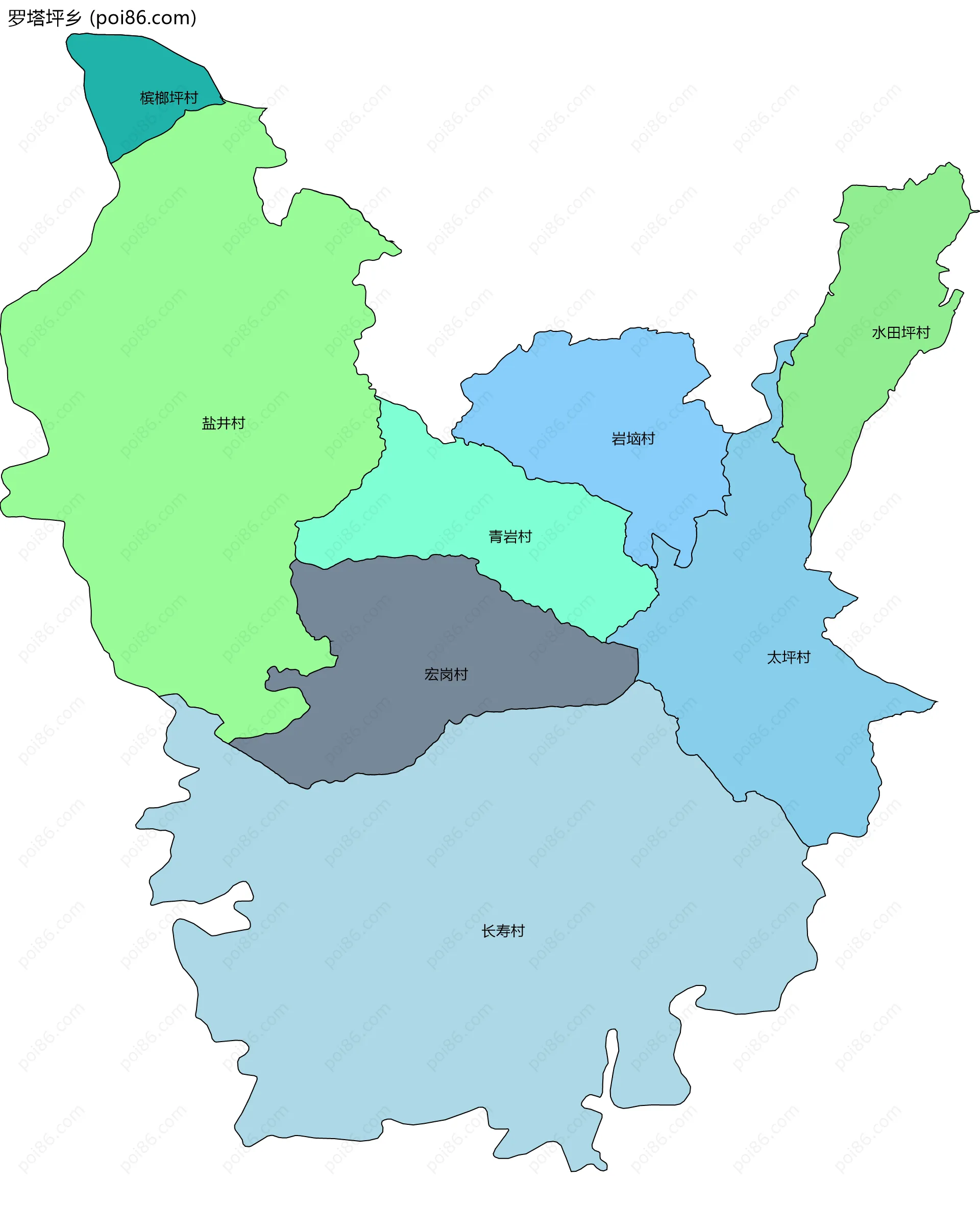 罗塔坪乡边界地图(五级行政区划)