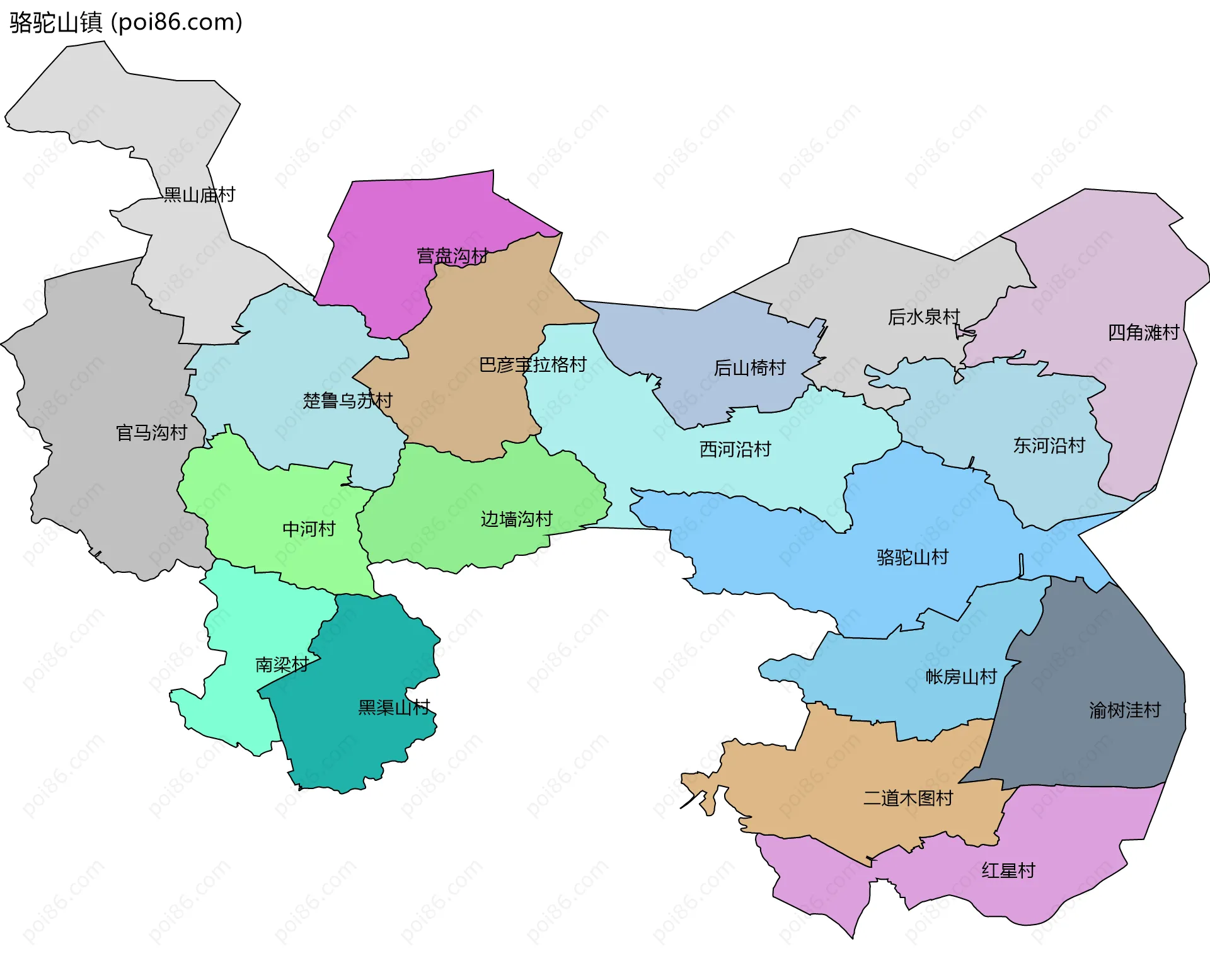 骆驼山镇边界地图(五级行政区划)