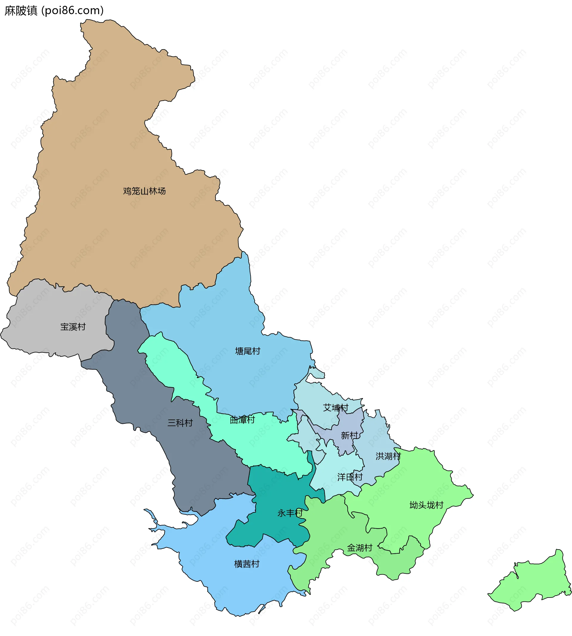 麻陂镇边界地图(五级行政区划)